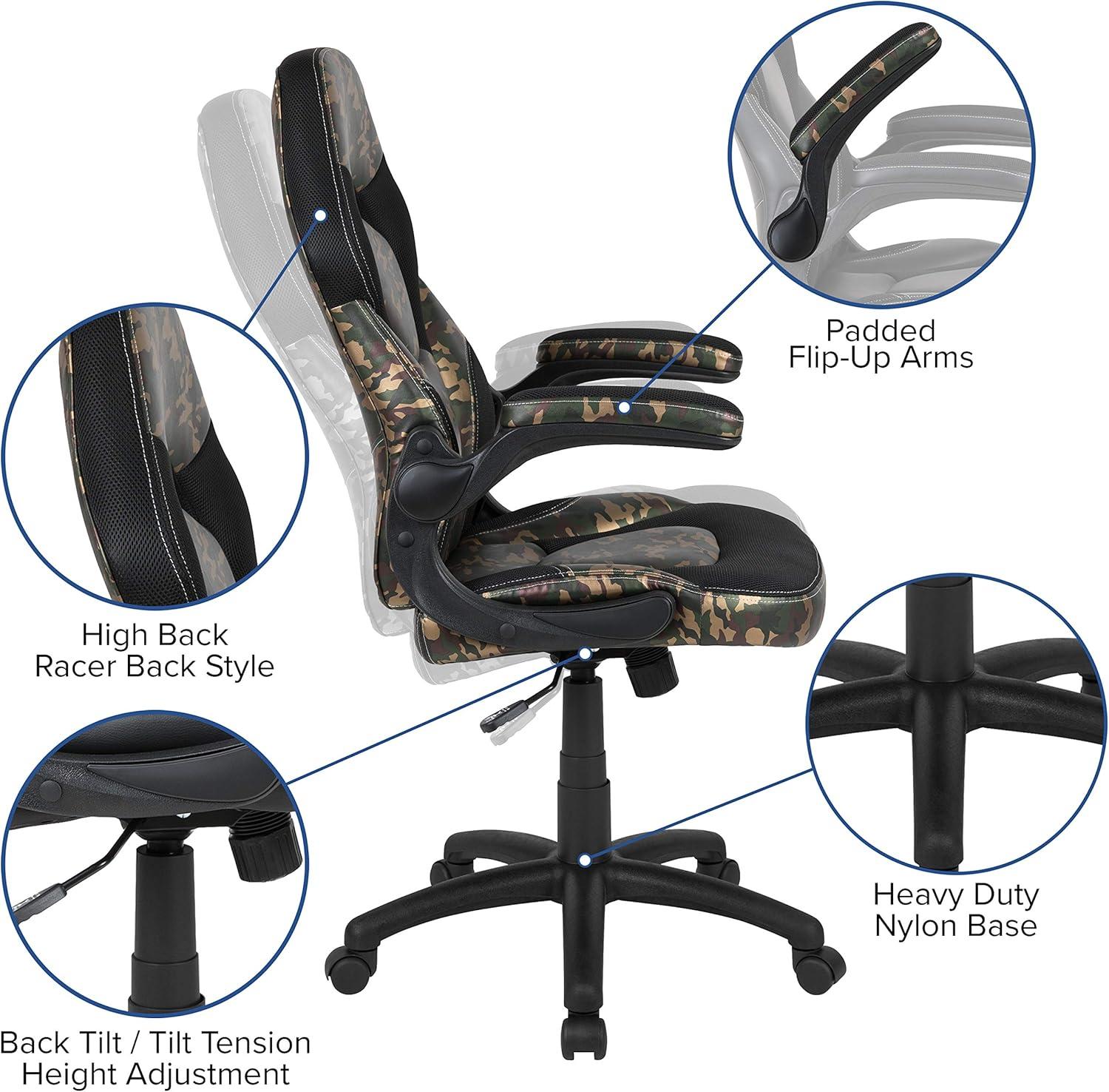 imageFlash Furniture Black Gaming Desk and RedBlack Racing Chair Set with Cup Holder Headphone Hook and MonitorSmartphone StandCamouflage