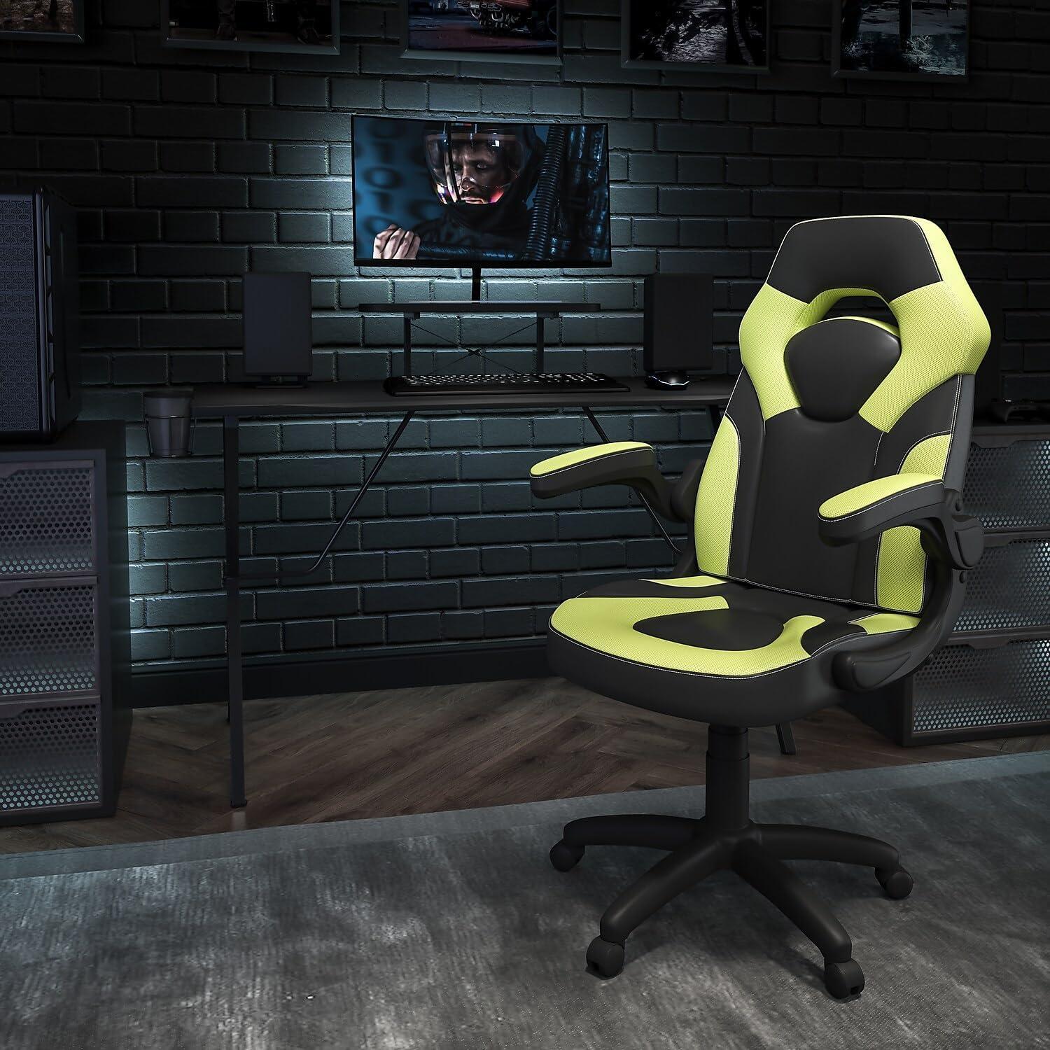 imageFlash Furniture Black Gaming Desk and RedBlack Racing Chair Set with Cup Holder Headphone Hook and MonitorSmartphone StandGreen