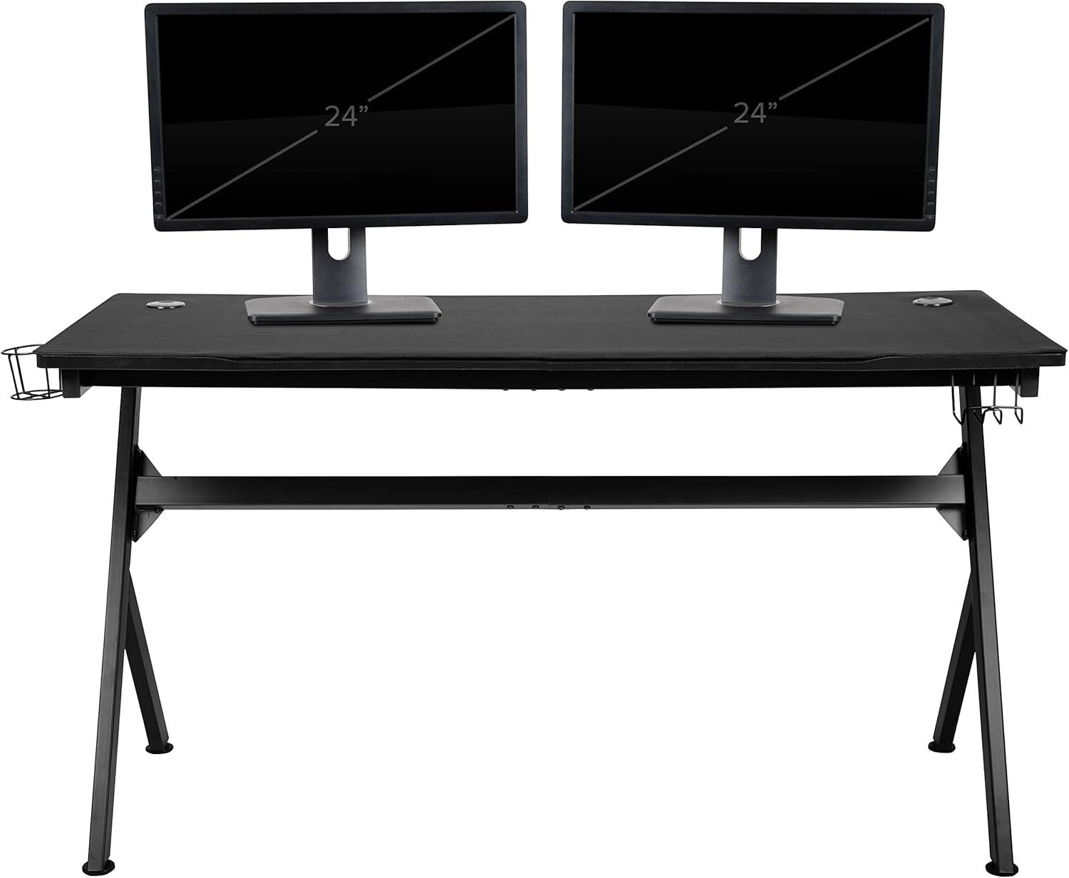 imageFlash Furniture Black Gaming Desk and RedBlack Racing Chair Set with Cup Holder Headphone Hook and MonitorSmartphone StandGreen