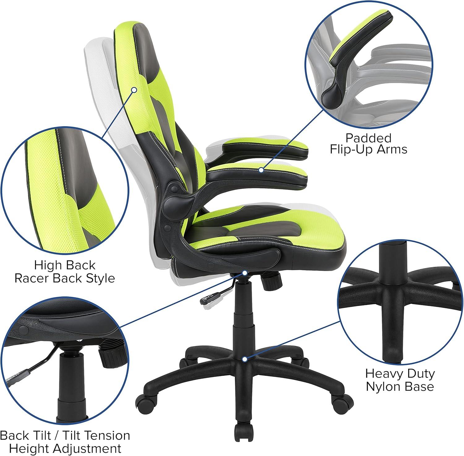 imageFlash Furniture Black Gaming Desk and RedBlack Racing Chair Set with Cup Holder Headphone Hook and MonitorSmartphone StandGreen