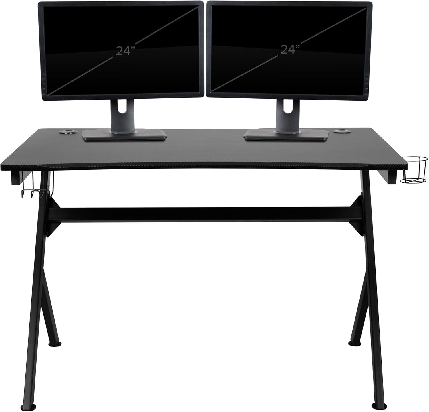 imageFlash Furniture Black Gaming Desk and RedBlack Racing Chair Set with Cup Holder Headphone Hook and MonitorSmartphone StandPink