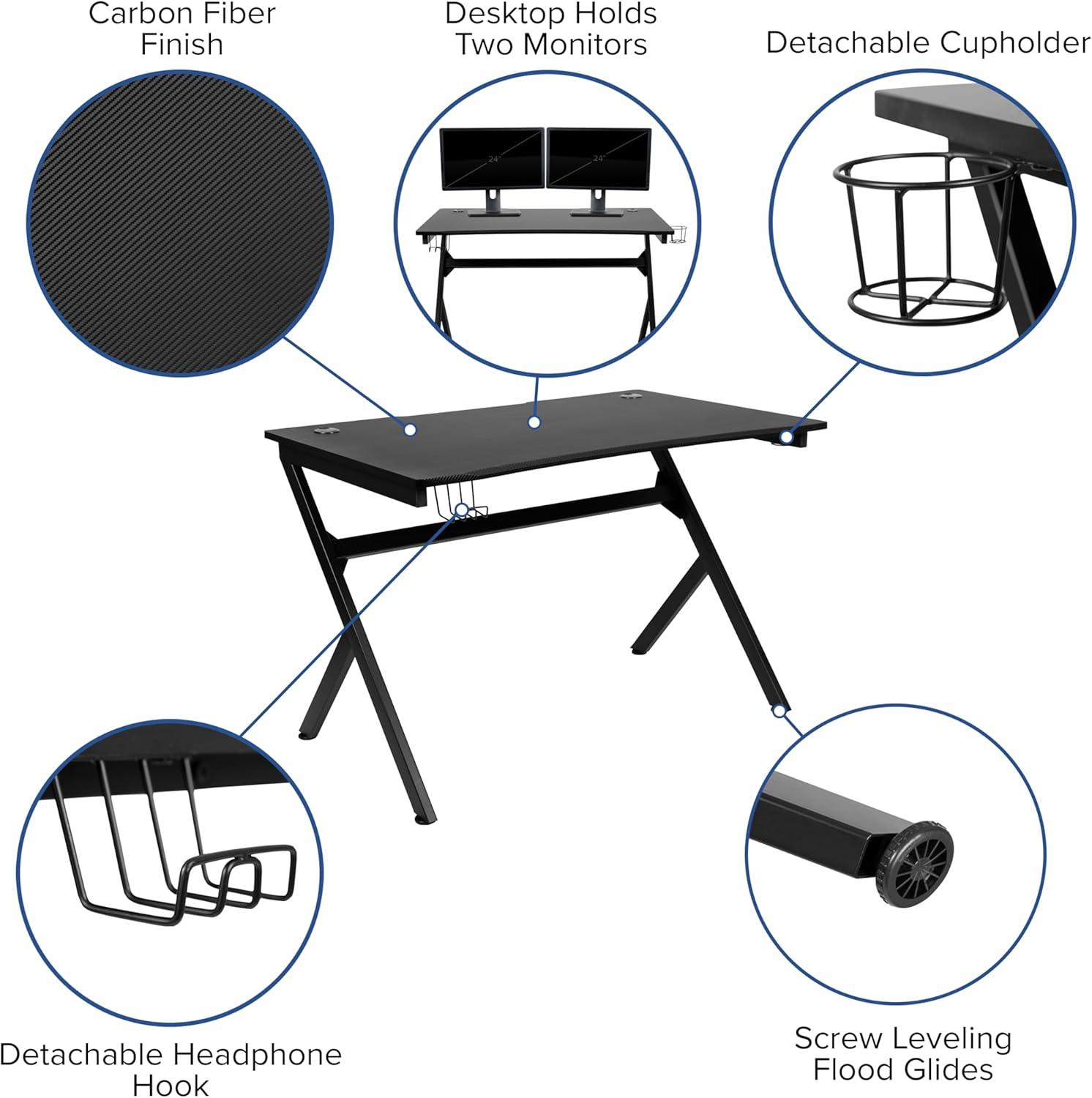 imageFlash Furniture Black Gaming Desk and RedBlack Racing Chair Set with Cup Holder Headphone Hook and MonitorSmartphone StandPink