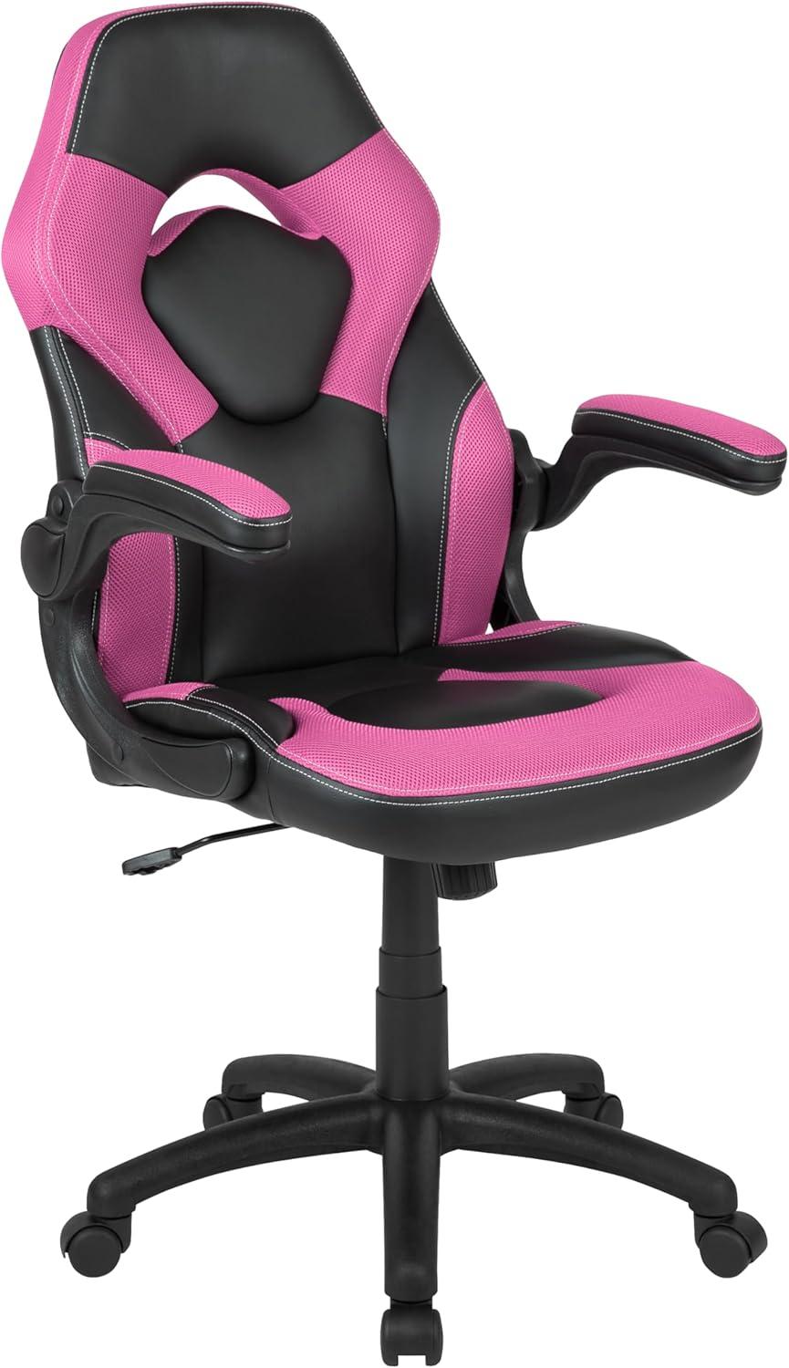 imageFlash Furniture Black Gaming Desk and RedBlack Racing Chair Set with Cup Holder Headphone Hook and MonitorSmartphone StandPink