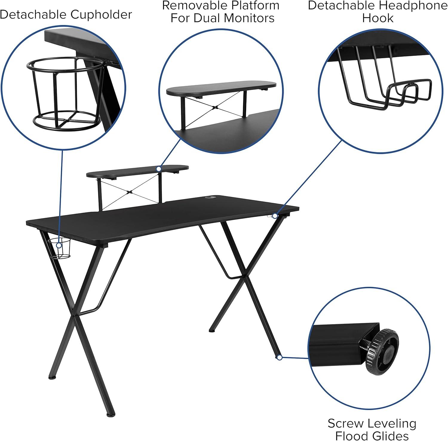 imageFlash Furniture Black Gaming Desk and RedBlack Racing Chair Set with Cup Holder Headphone Hook and MonitorSmartphone StandPink