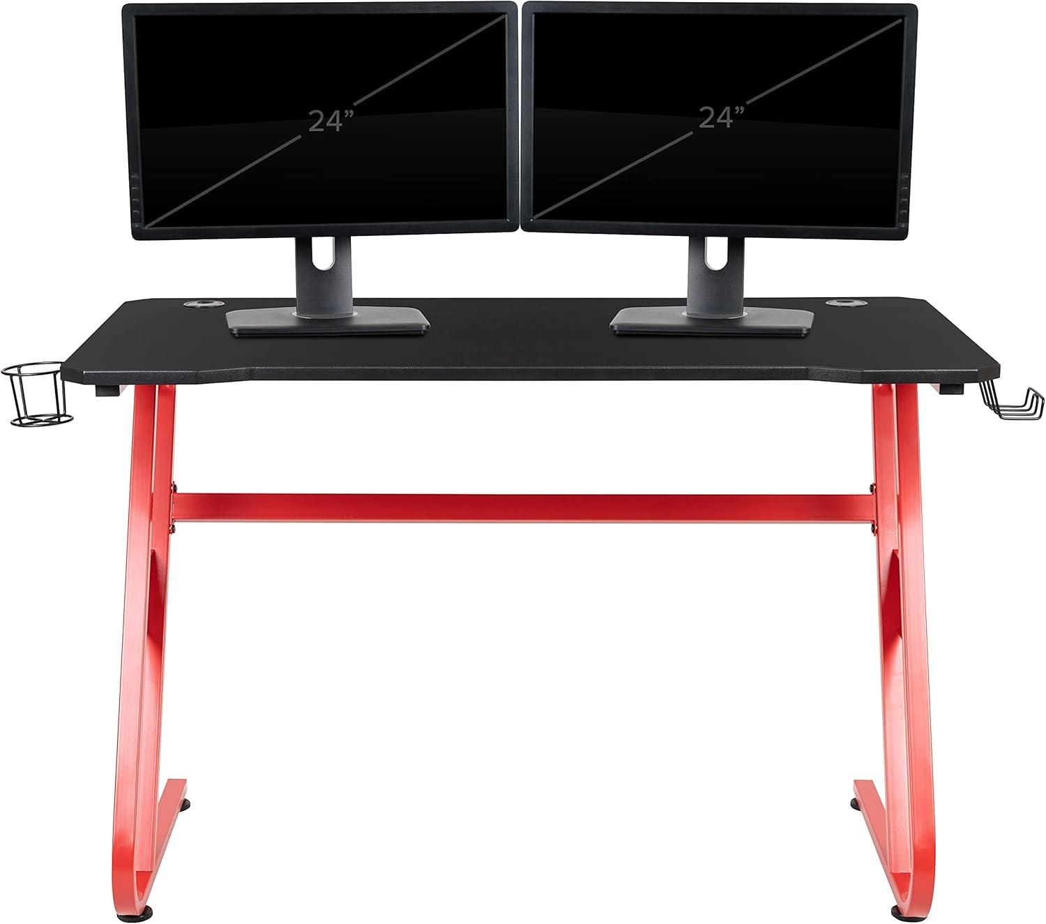 imageFlash Furniture Black Gaming Desk and RedBlack Racing Chair Set with Cup Holder Headphone Hook and MonitorSmartphone StandPink