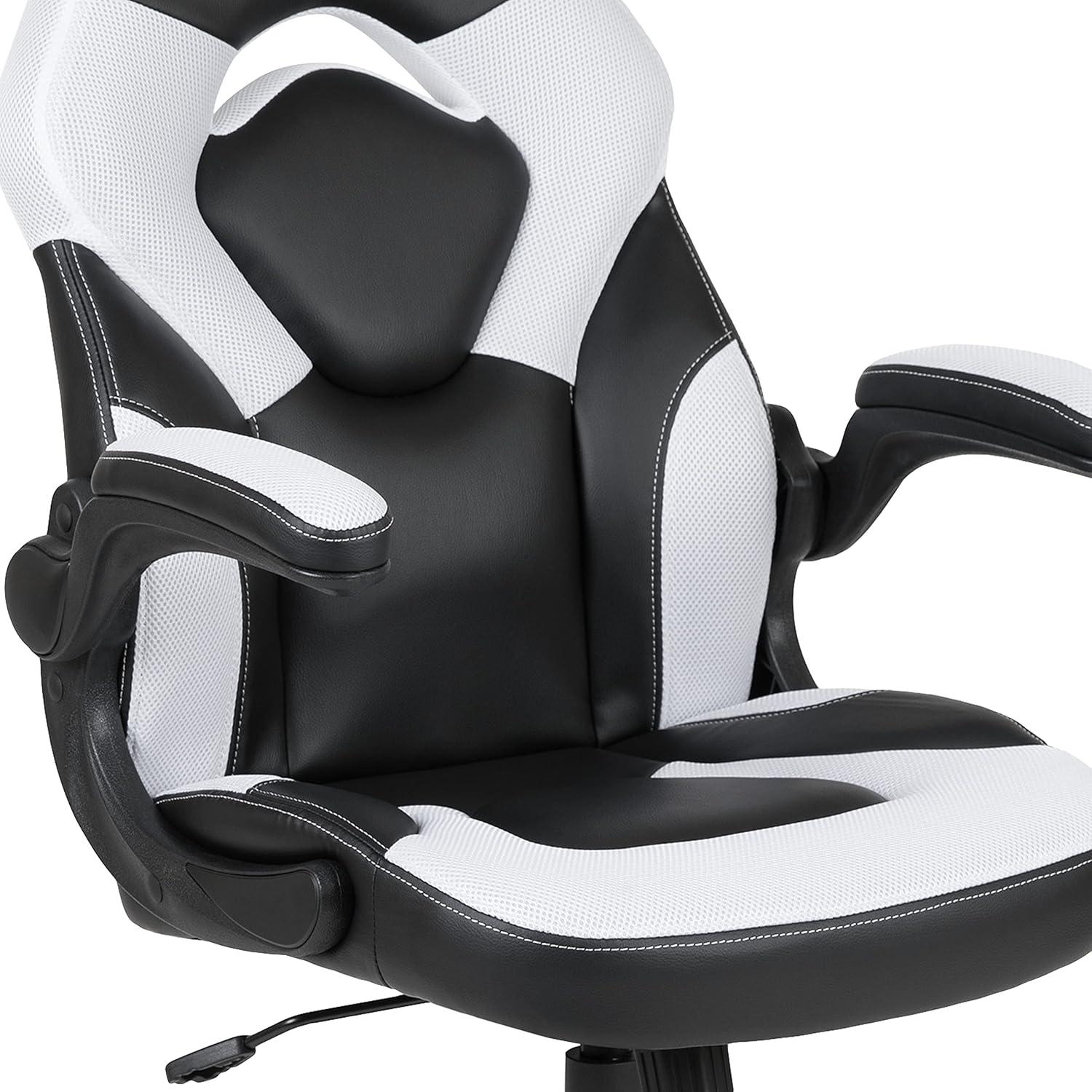 imageFlash Furniture Black Gaming Desk and RedBlack Racing Chair Set with Cup Holder Headphone Hook and MonitorSmartphone StandWhite