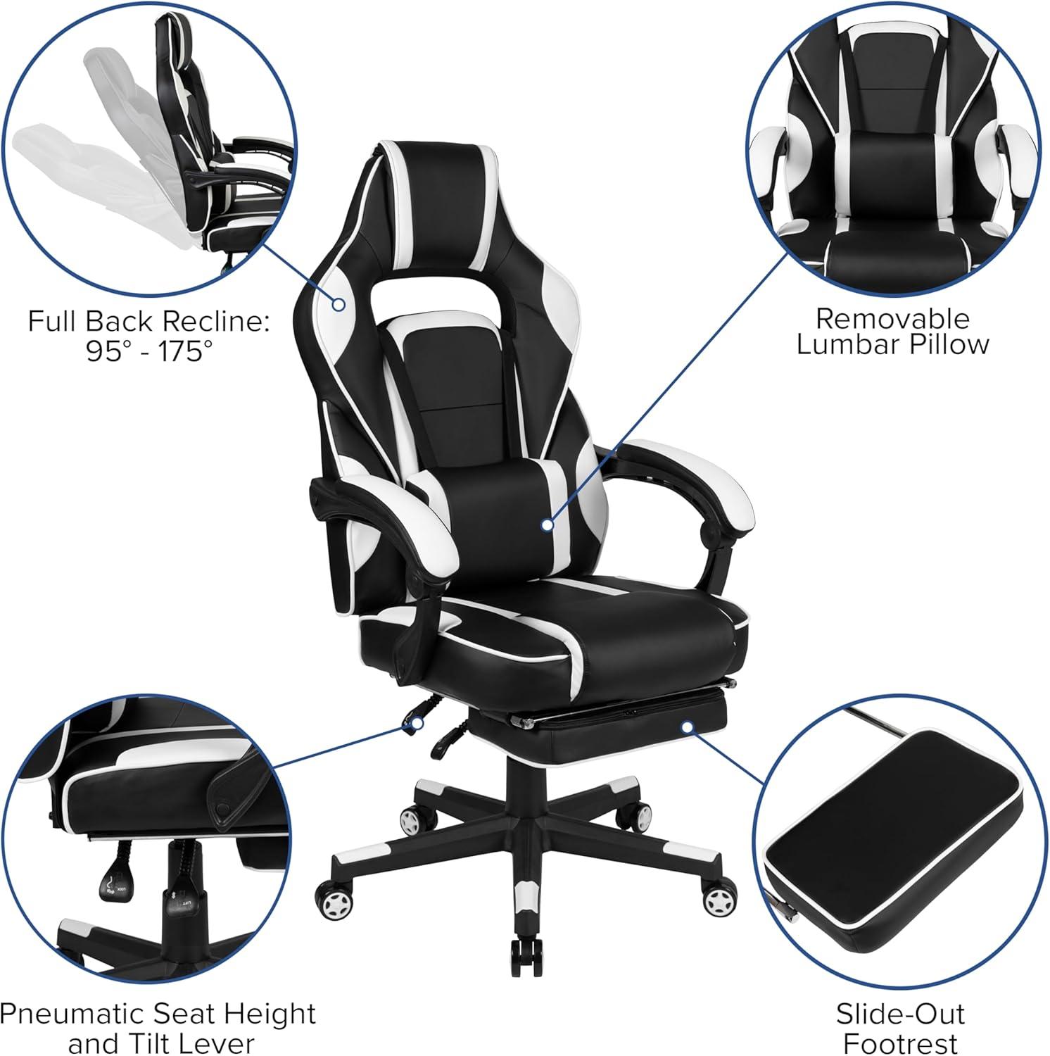 imageFlash Furniture Black Gaming Desk and RedBlack Racing Chair Set with Cup Holder Headphone Hook and MonitorSmartphone StandWhite