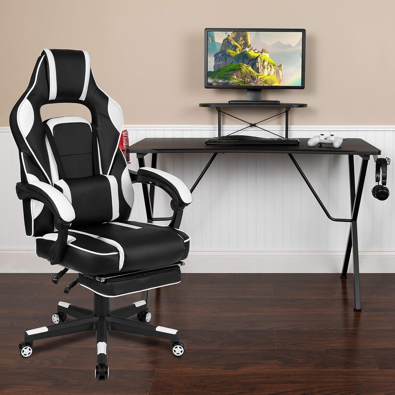 imageFlash Furniture Black Gaming Desk and RedBlack Racing Chair Set with Cup Holder Headphone Hook and MonitorSmartphone StandWhite
