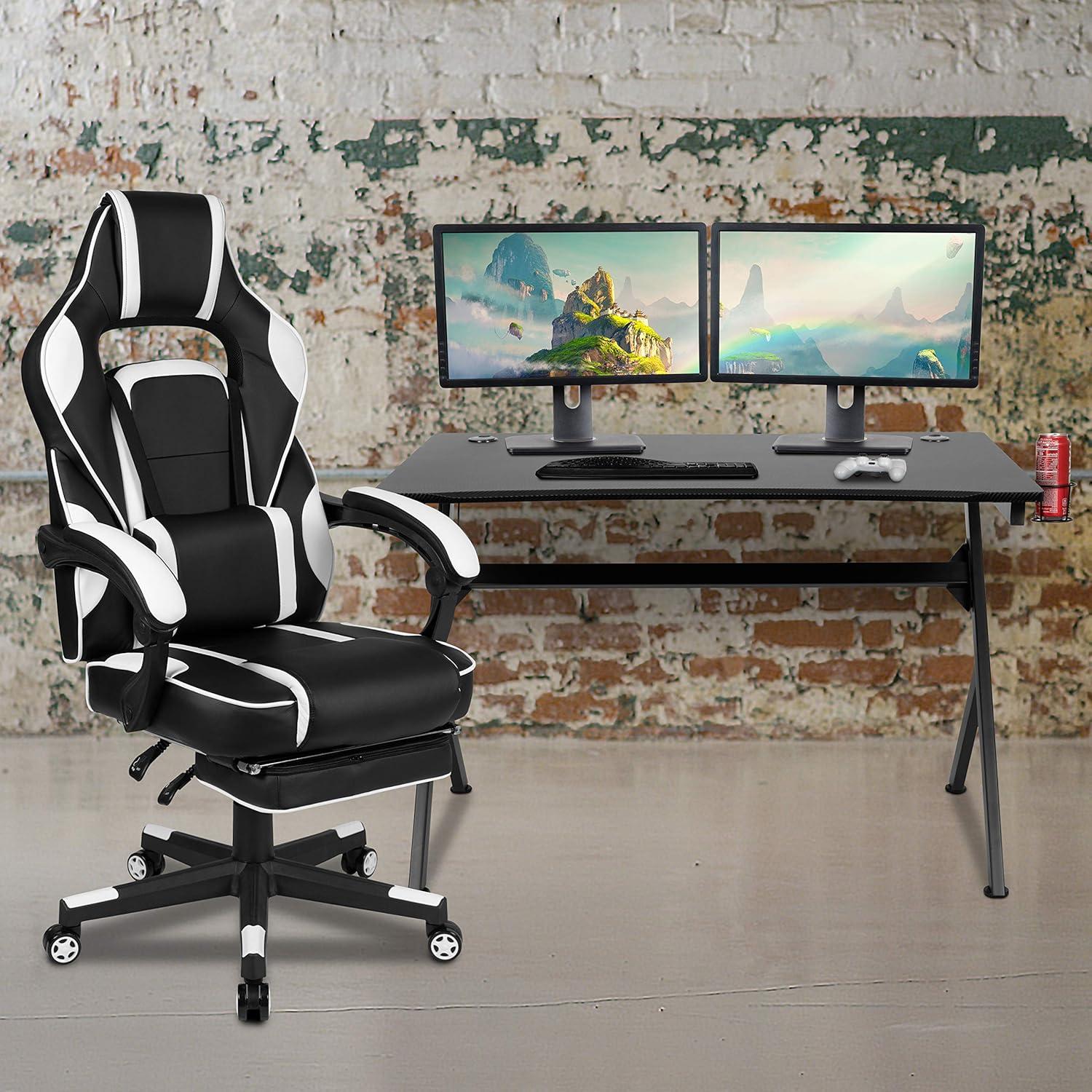 imageFlash Furniture Black Gaming Desk and RedBlack Racing Chair Set with Cup Holder Headphone Hook and MonitorSmartphone StandWhite