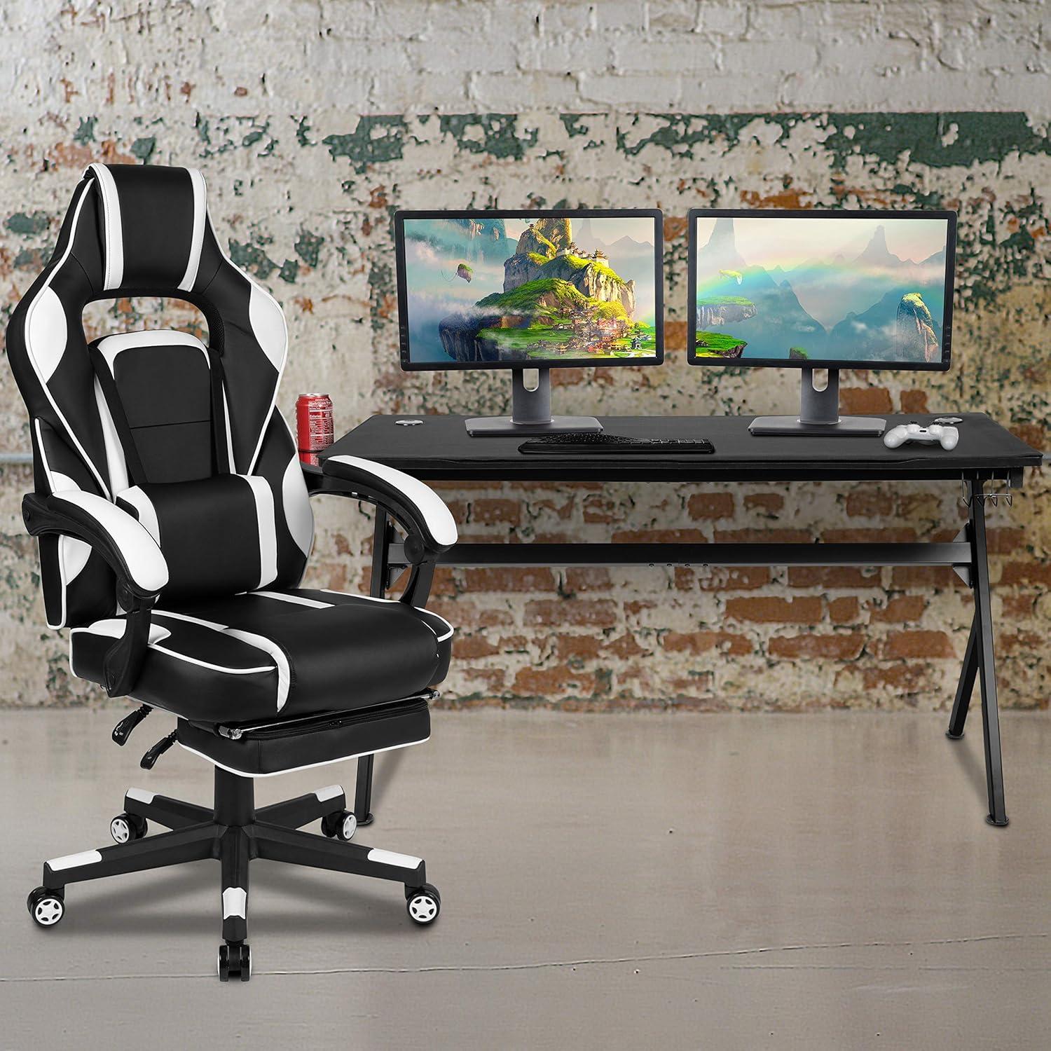 imageFlash Furniture Black Gaming Desk and RedBlack Racing Chair Set with Cup Holder Headphone Hook and MonitorSmartphone StandWhite
