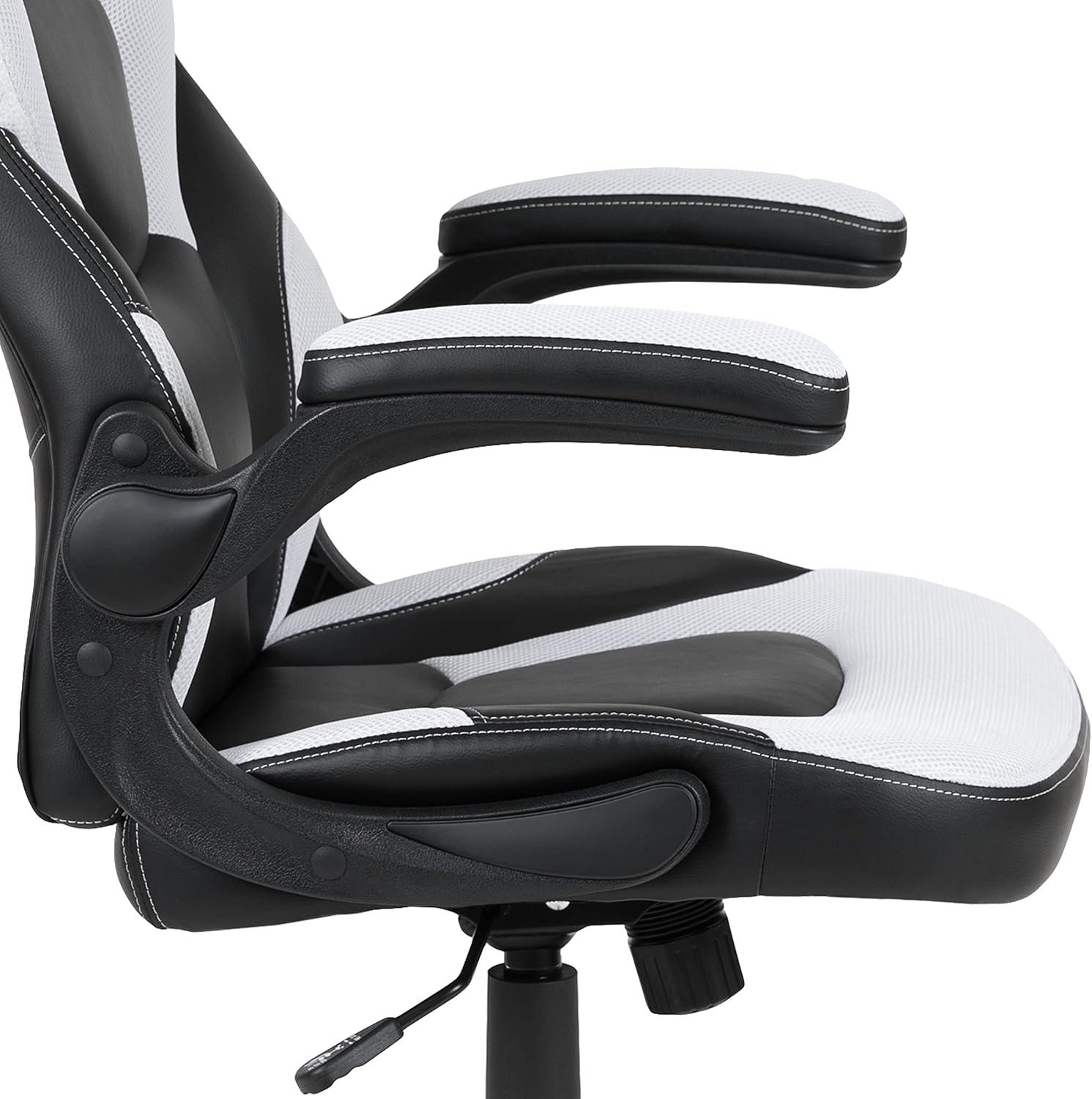 imageFlash Furniture Black Gaming Desk and RedBlack Racing Chair Set with Cup Holder Headphone Hook and MonitorSmartphone StandWhite