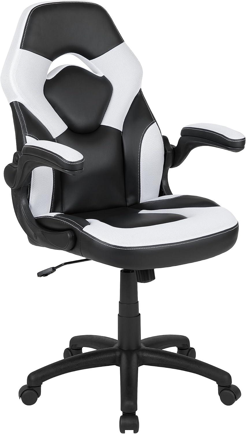 imageFlash Furniture Black Gaming Desk and RedBlack Racing Chair Set with Cup Holder Headphone Hook and MonitorSmartphone StandWhite
