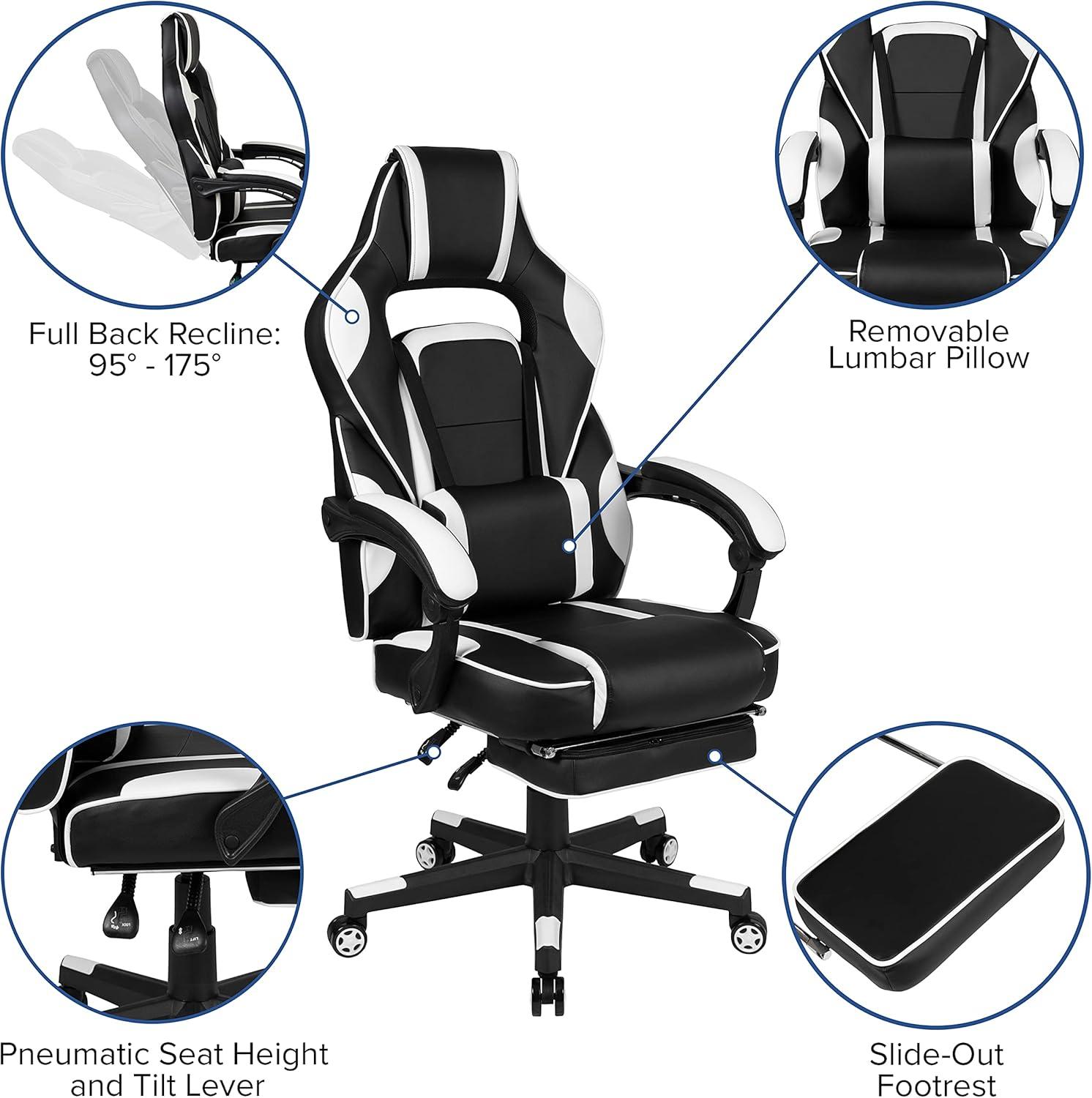 imageFlash Furniture Black Gaming Desk and RedBlack Racing Chair Set with Cup Holder Headphone Hook and MonitorSmartphone StandWhite