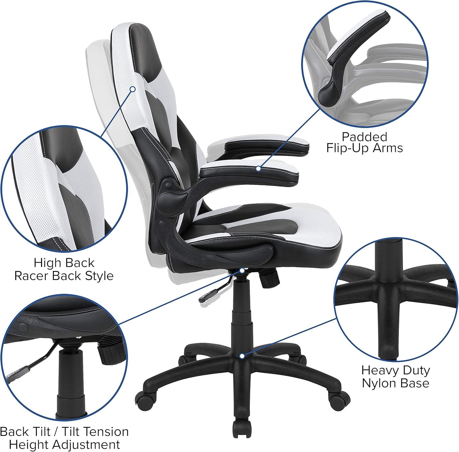 imageFlash Furniture Black Gaming Desk and RedBlack Racing Chair Set with Cup Holder Headphone Hook and MonitorSmartphone StandWhite