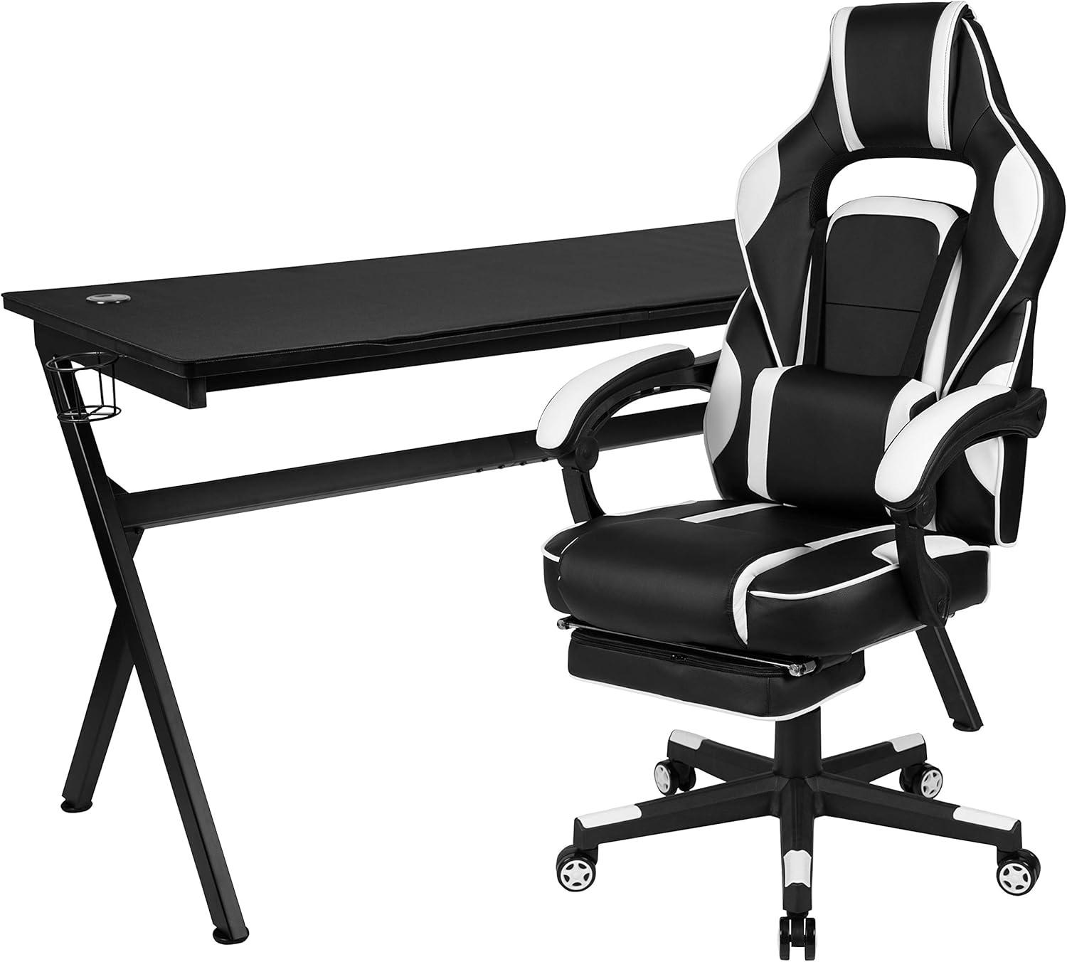 imageFlash Furniture Black Gaming Desk and RedBlack Racing Chair Set with Cup Holder Headphone Hook and MonitorSmartphone StandWhite