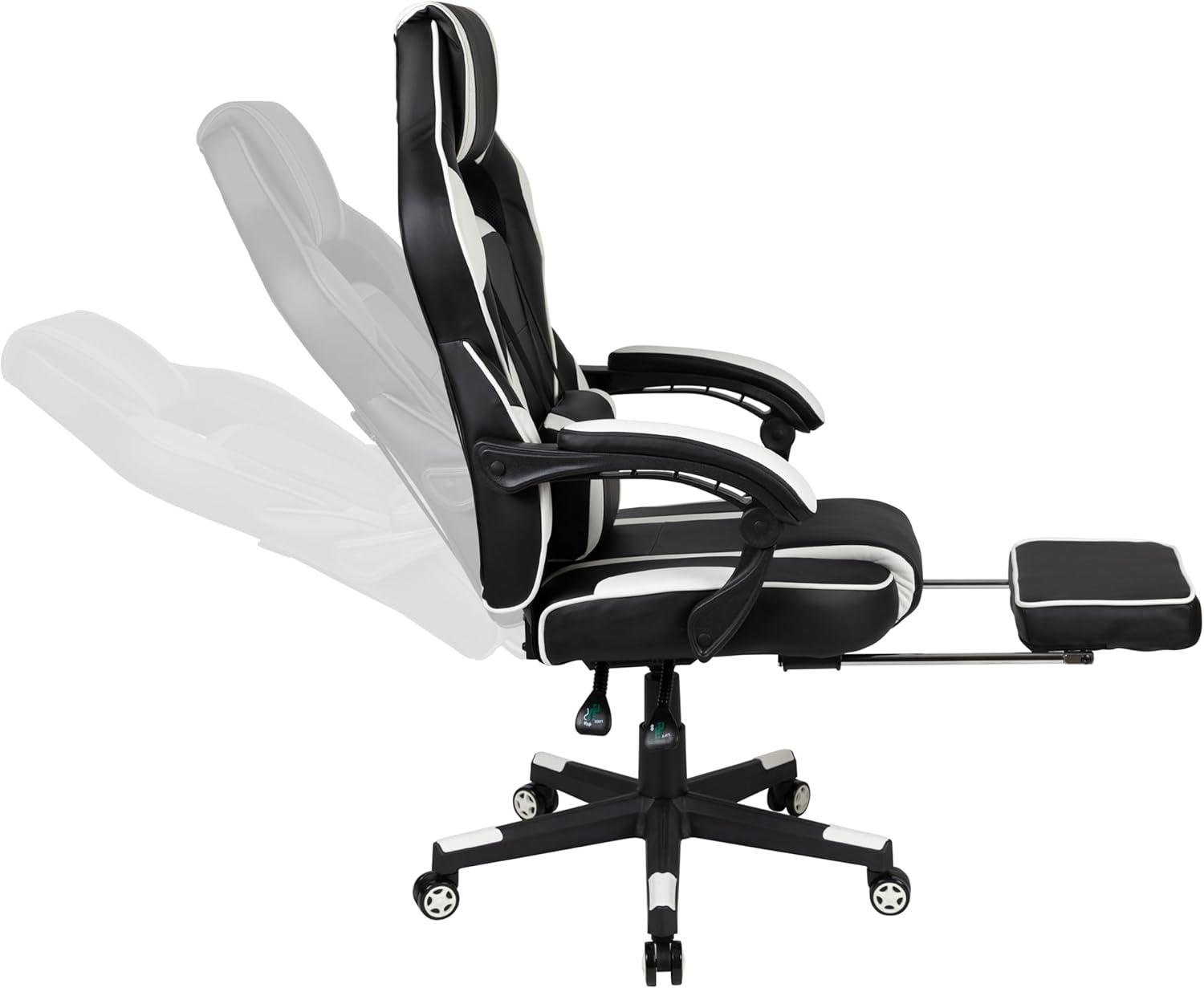 imageFlash Furniture Black Gaming Desk and RedBlack Racing Chair Set with Cup Holder Headphone Hook and MonitorSmartphone StandWhite