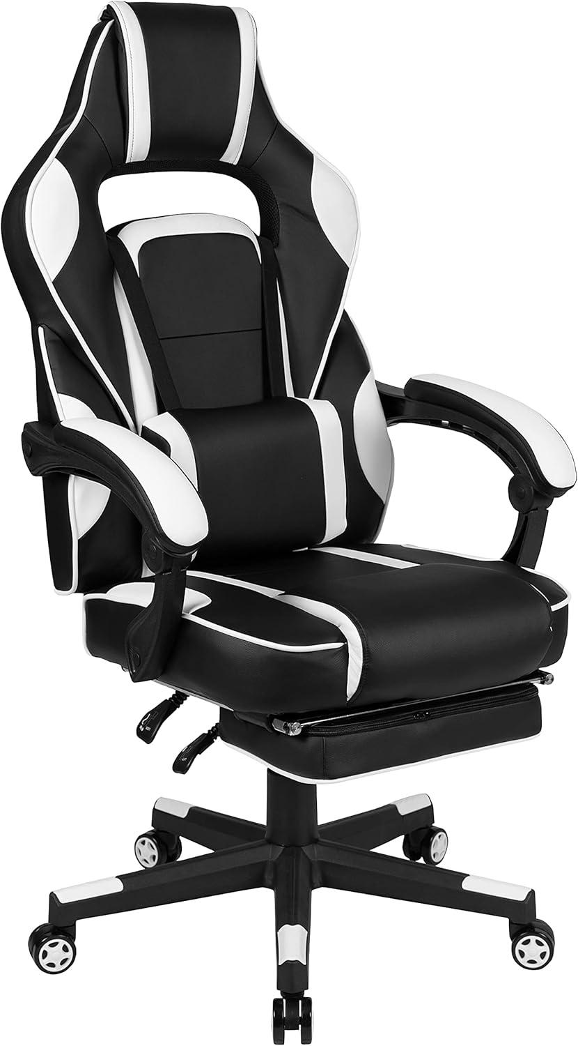 imageFlash Furniture Black Gaming Desk and RedBlack Racing Chair Set with Cup Holder Headphone Hook and MonitorSmartphone StandWhite