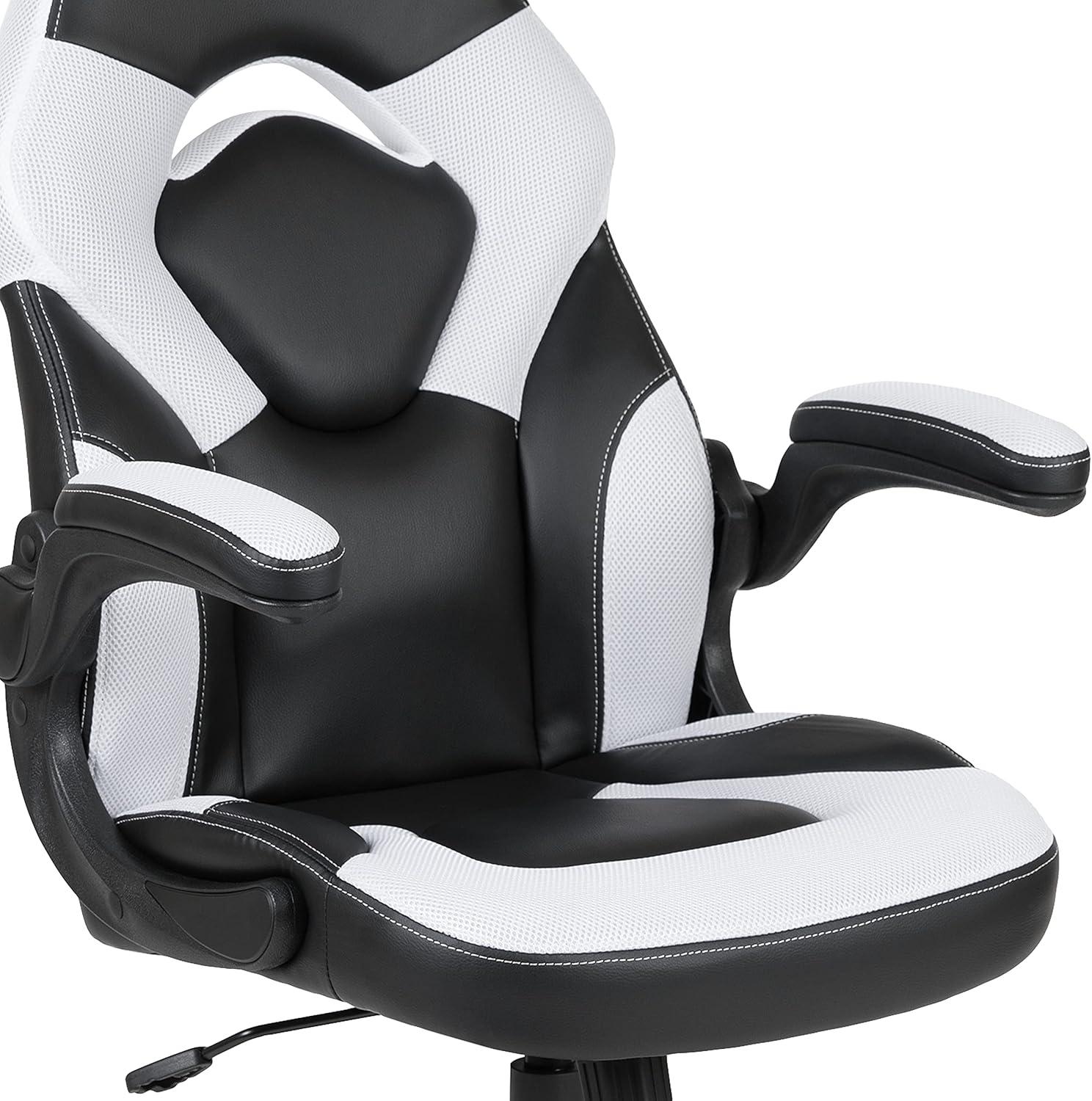 imageFlash Furniture Black Gaming Desk and RedBlack Racing Chair Set with Cup Holder Headphone Hook and MonitorSmartphone StandWhite