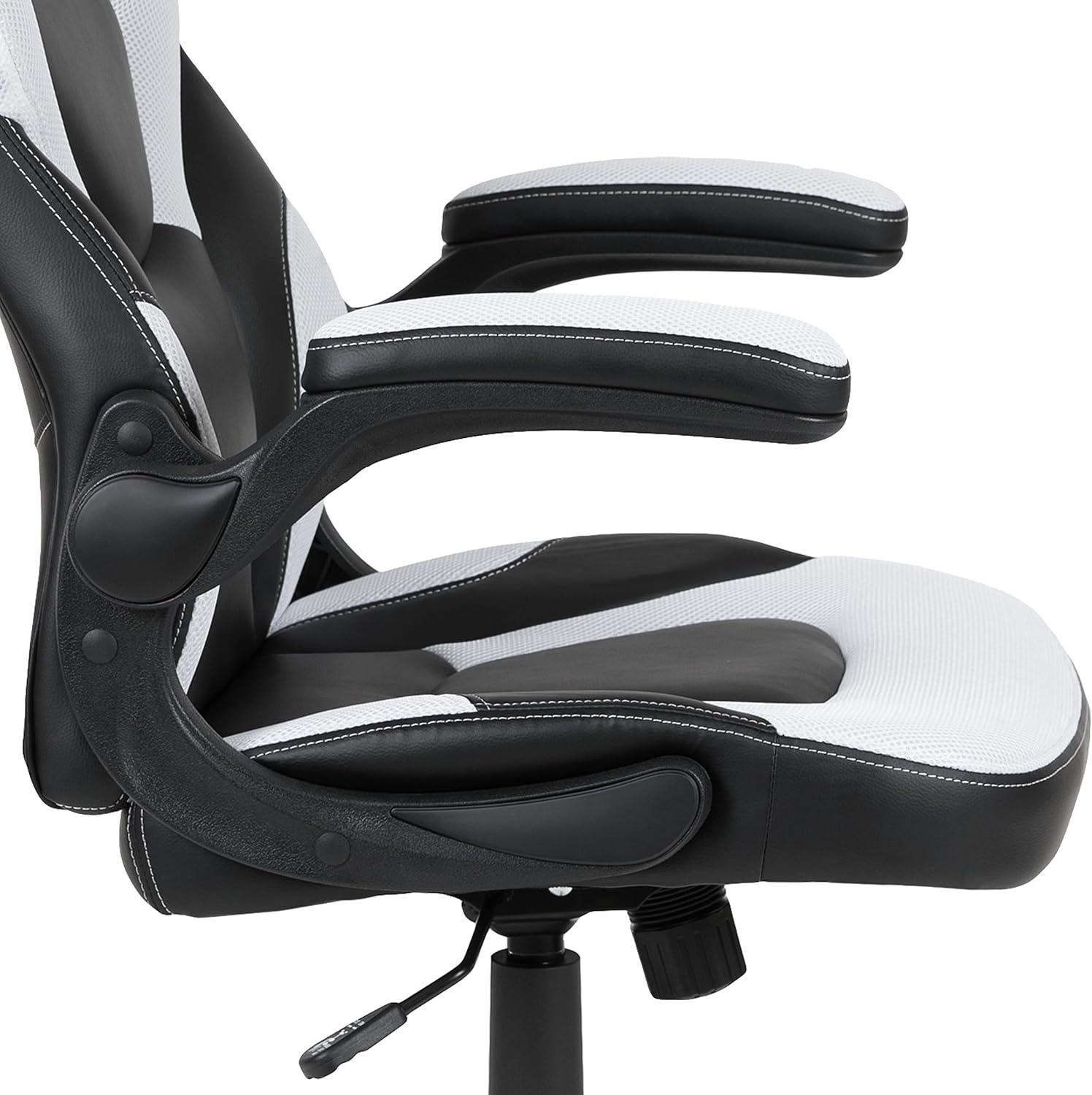 imageFlash Furniture Black Gaming Desk and RedBlack Racing Chair Set with Cup Holder Headphone Hook and MonitorSmartphone StandWhite