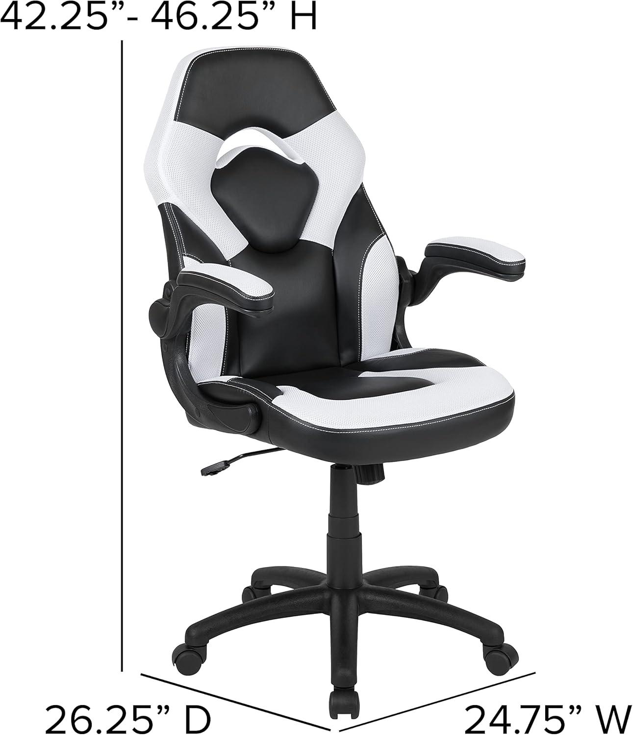 imageFlash Furniture Black Gaming Desk and RedBlack Racing Chair Set with Cup Holder Headphone Hook and MonitorSmartphone StandWhite