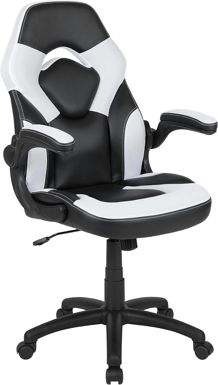 imageFlash Furniture Black Gaming Desk and RedBlack Racing Chair Set with Cup Holder Headphone Hook and MonitorSmartphone StandWhite