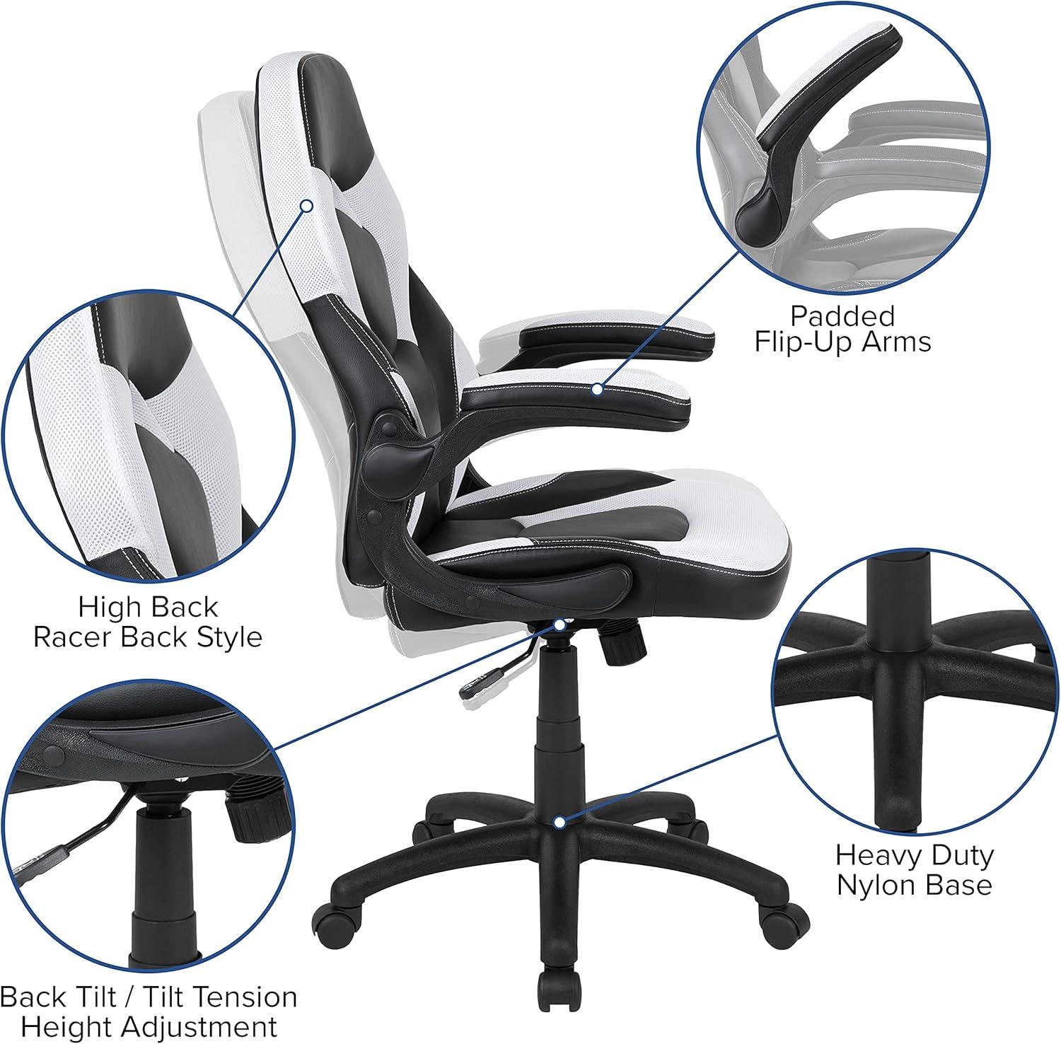 imageFlash Furniture Black Gaming Desk and RedBlack Racing Chair Set with Cup Holder Headphone Hook and MonitorSmartphone StandWhite