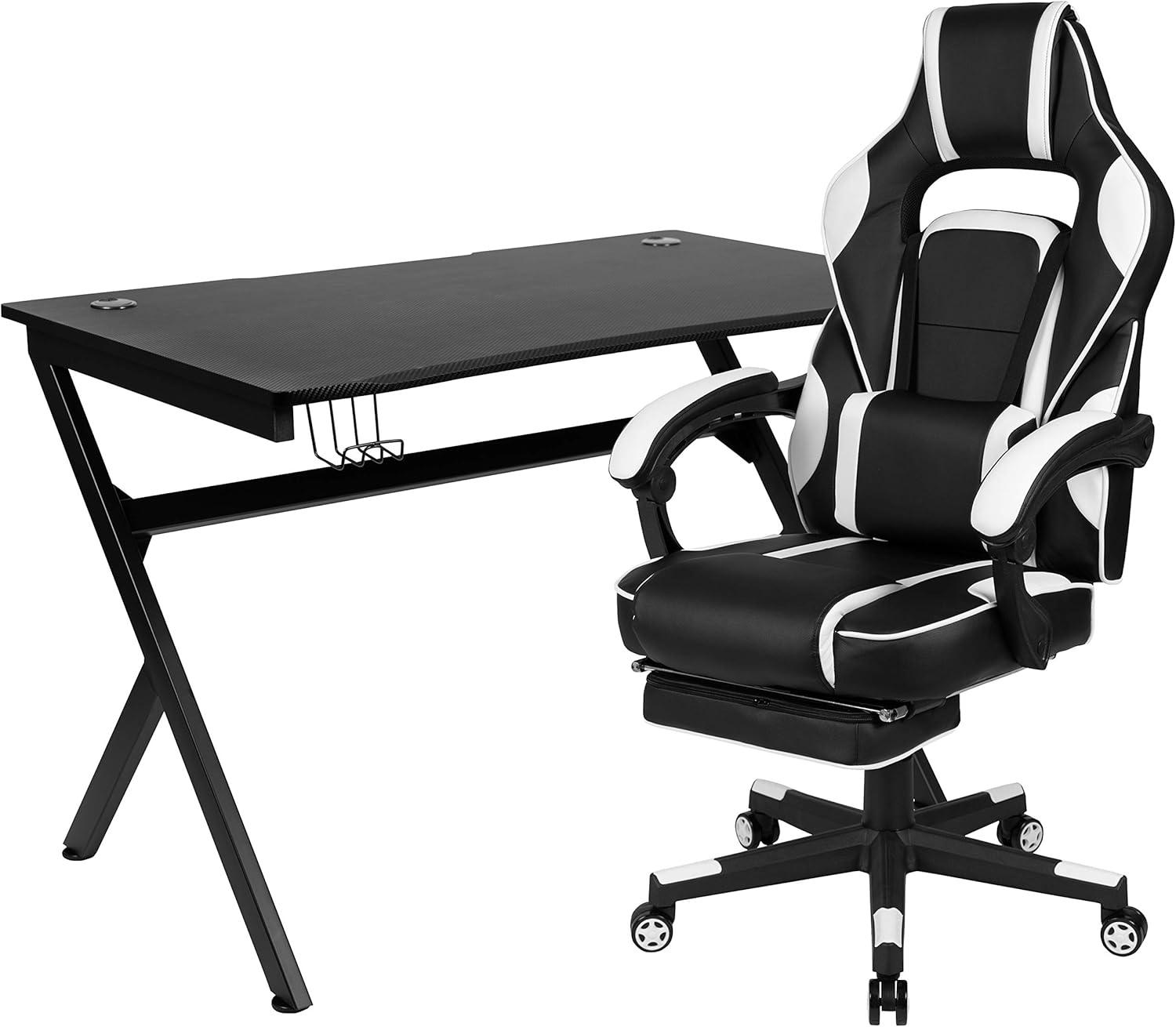 imageFlash Furniture Black Gaming Desk and RedBlack Racing Chair Set with Cup Holder Headphone Hook and MonitorSmartphone StandWhite