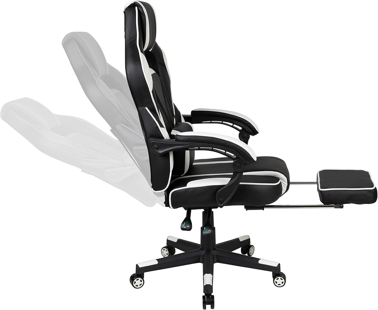 imageFlash Furniture Black Gaming Desk and RedBlack Racing Chair Set with Cup Holder Headphone Hook and MonitorSmartphone StandWhite