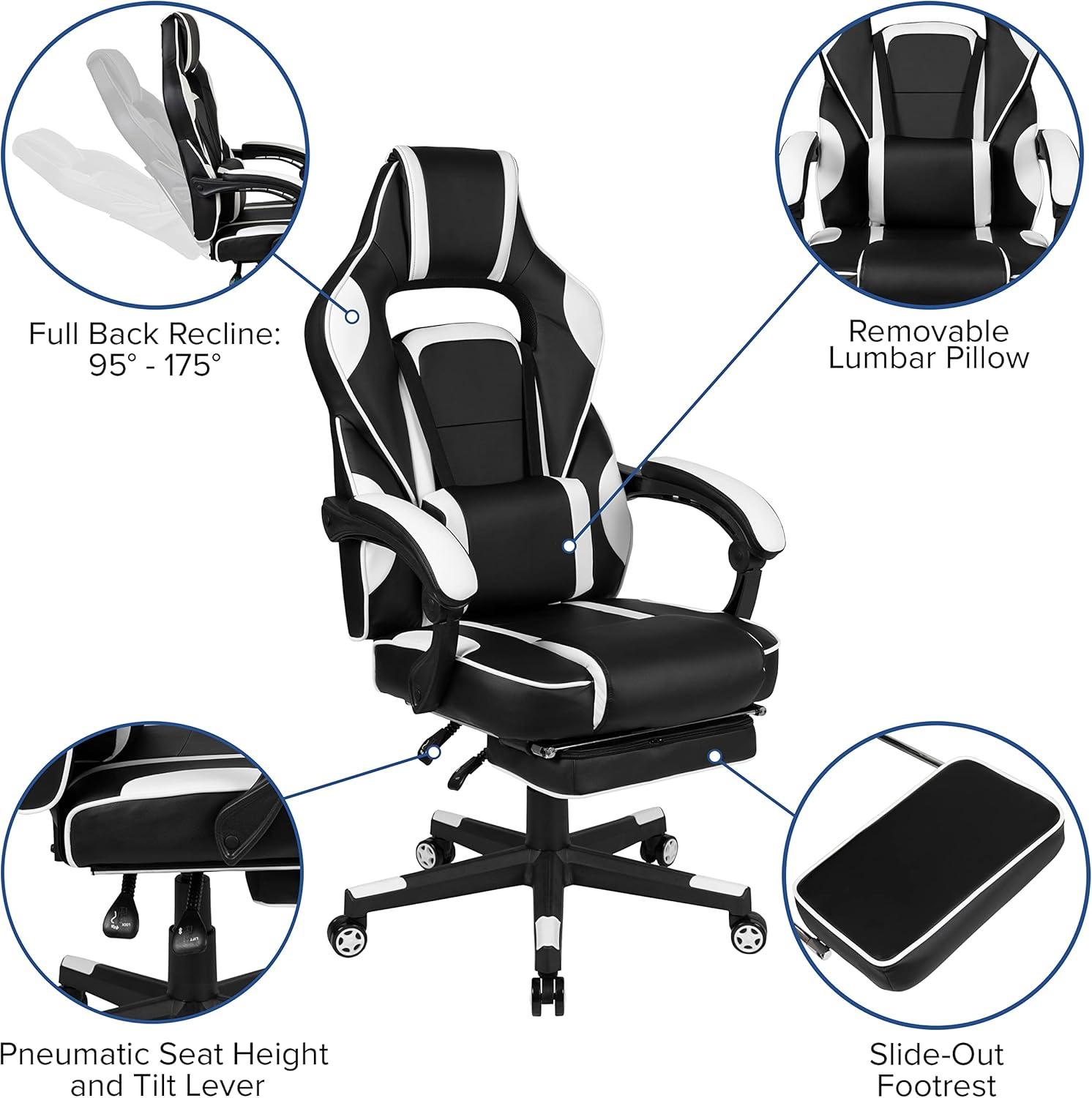 imageFlash Furniture Black Gaming Desk and RedBlack Racing Chair Set with Cup Holder Headphone Hook and MonitorSmartphone StandWhite