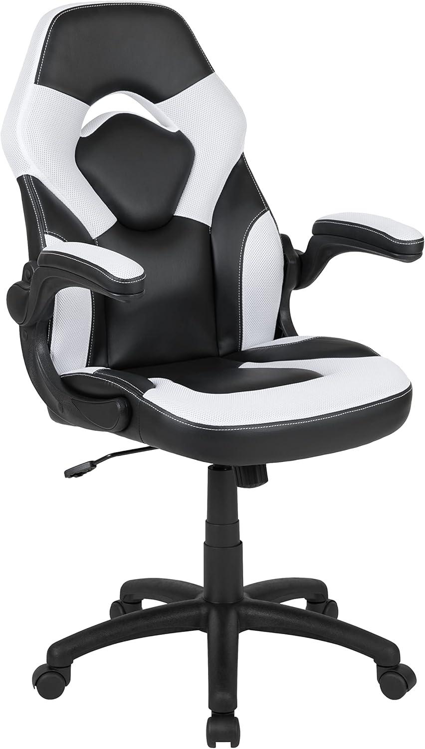 imageFlash Furniture Black Gaming Desk and RedBlack Racing Chair Set with Cup Holder Headphone Hook and MonitorSmartphone StandWhite
