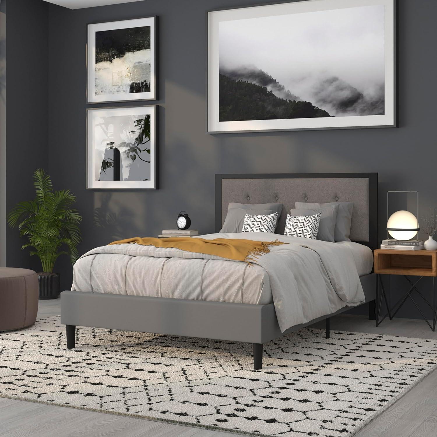 imageFlash Furniture Bristol Metal Tufted Upholstered Full Size Headboard in Dark Gray Fabric