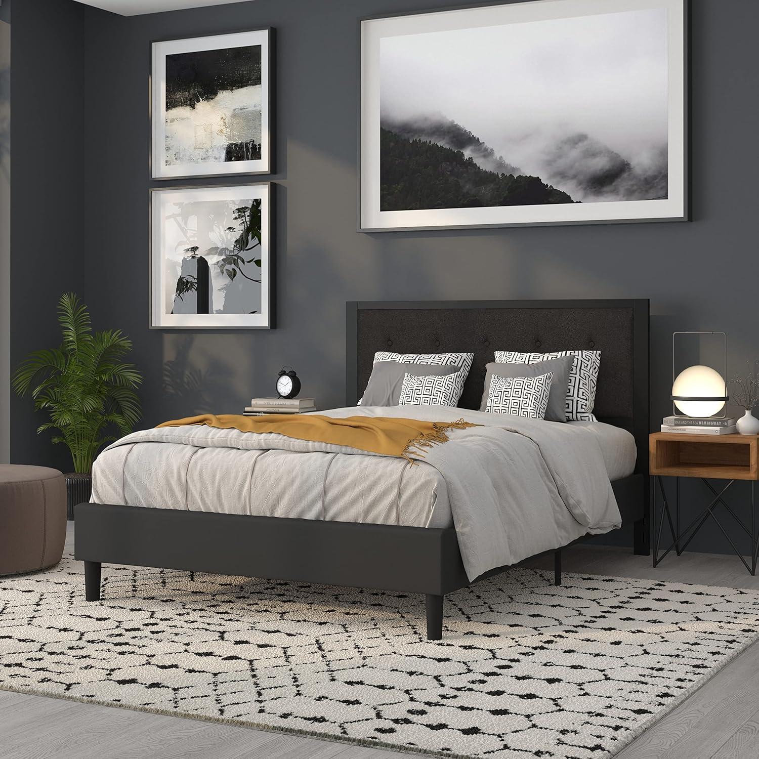 imageFlash Furniture Bristol Metal Tufted Upholstered Queen Size Headboard in Black Fabric
