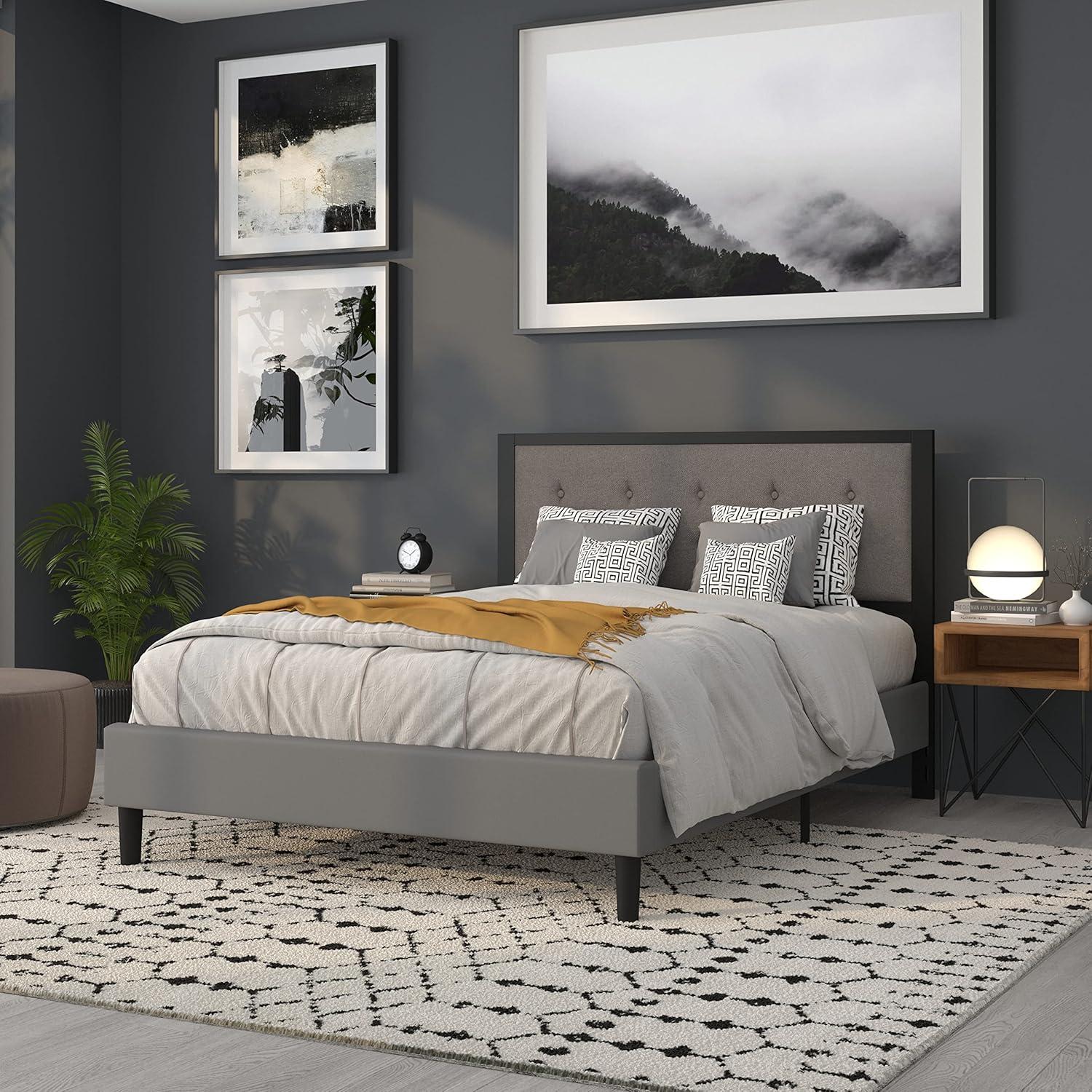 imageFlash Furniture Bristol Metal Tufted Upholstered Queen Size Headboard in Dark Gray Fabric