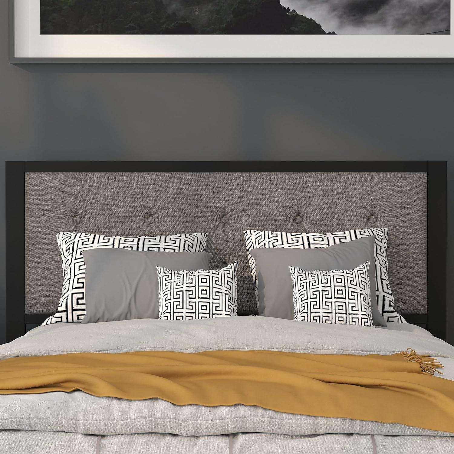 imageFlash Furniture Bristol Metal Tufted Upholstered Queen Size Headboard in Dark Gray Fabric