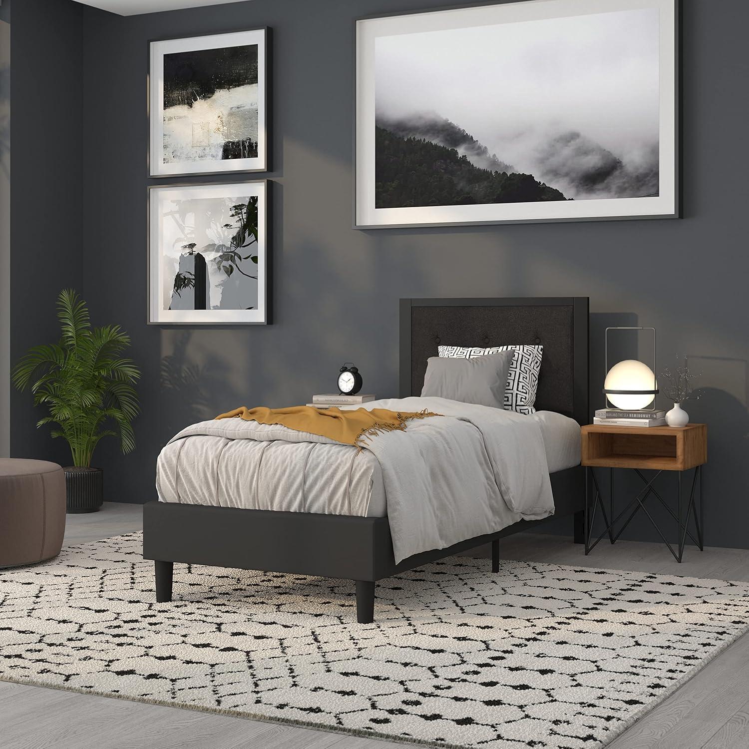 imageFlash Furniture Bristol Metal Tufted Upholstered Twin Size Headboard in Black FabricBlack