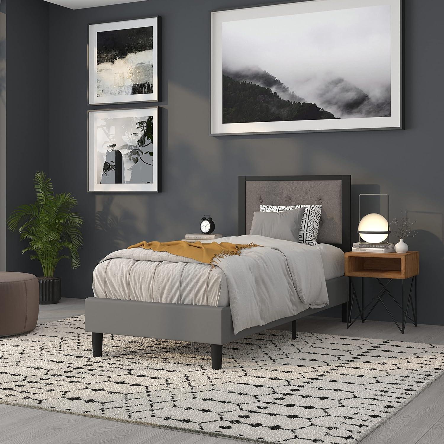 imageFlash Furniture Bristol Metal Tufted Upholstered Twin Size Headboard in Black FabricDark Gray