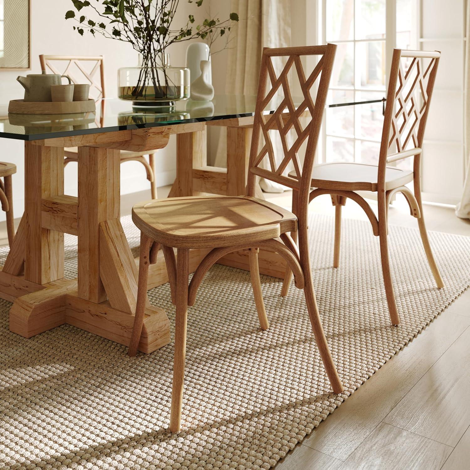 imageFlash Furniture Brooklyn Commercial Solid Wood Dining Chair Stackable Design Intricate Back Mortise and Tenon 350 lbs Static Weight Capacity Set of 2 WhitePecan