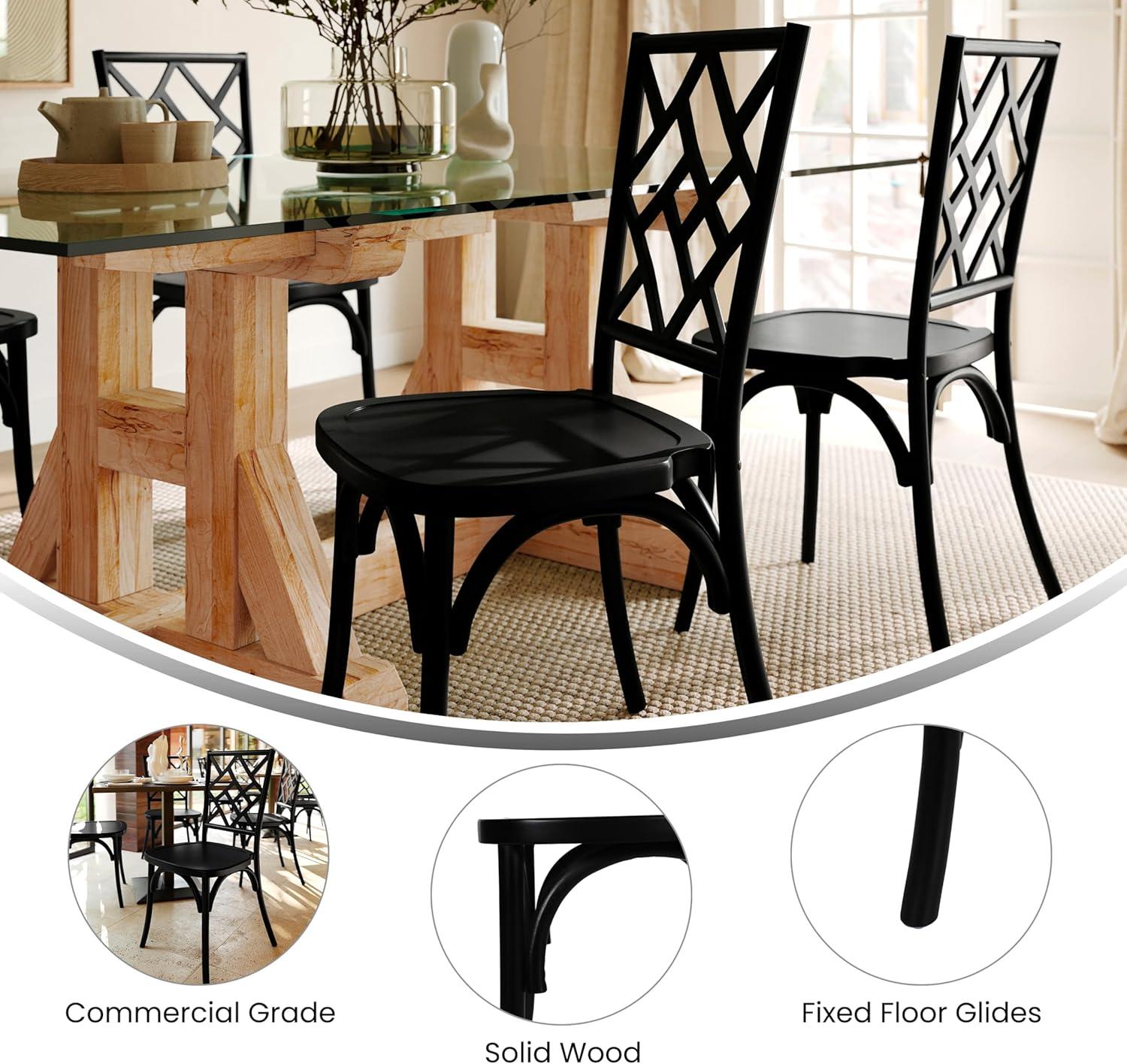 imageFlash Furniture Brooklyn Commercial Solid Wood Dining Chair Stackable Design Intricate Back Mortise and Tenon 350 lbs Static Weight Capacity Set of 2 WhiteBlack