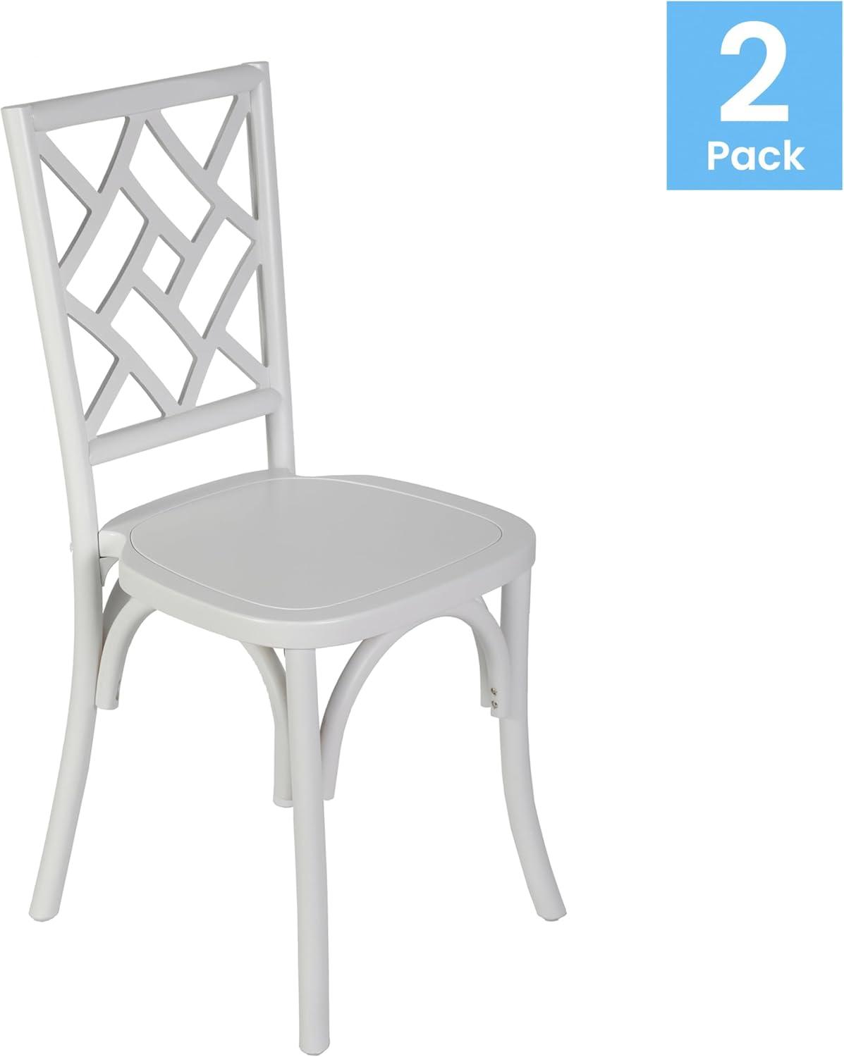imageFlash Furniture Brooklyn Commercial Solid Wood Dining Chair Stackable Design Intricate Back Mortise and Tenon 350 lbs Static Weight Capacity Set of 2 WhiteWhite