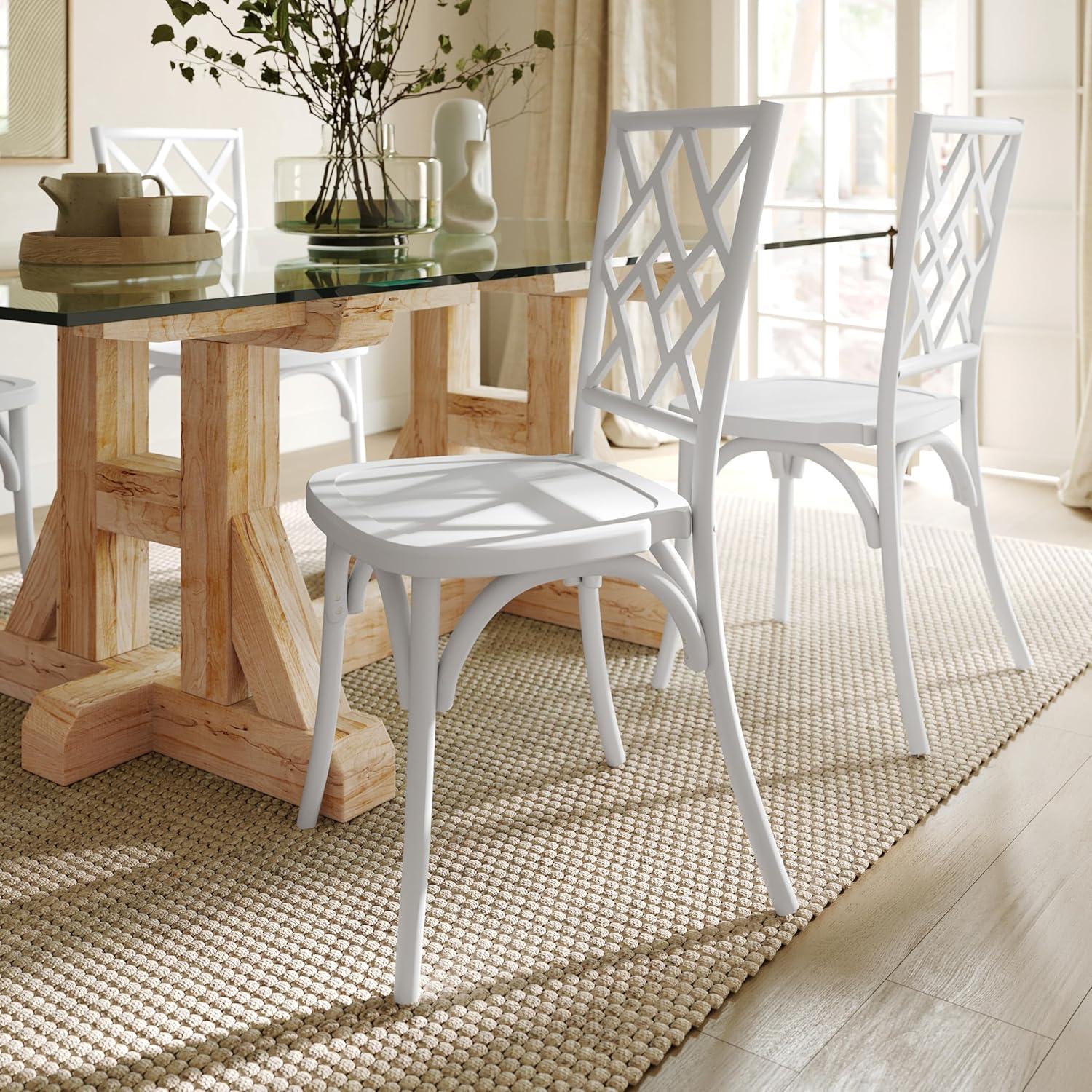 imageFlash Furniture Brooklyn Commercial Solid Wood Dining Chair Stackable Design Intricate Back Mortise and Tenon 350 lbs Static Weight Capacity Set of 2 WhiteWhite