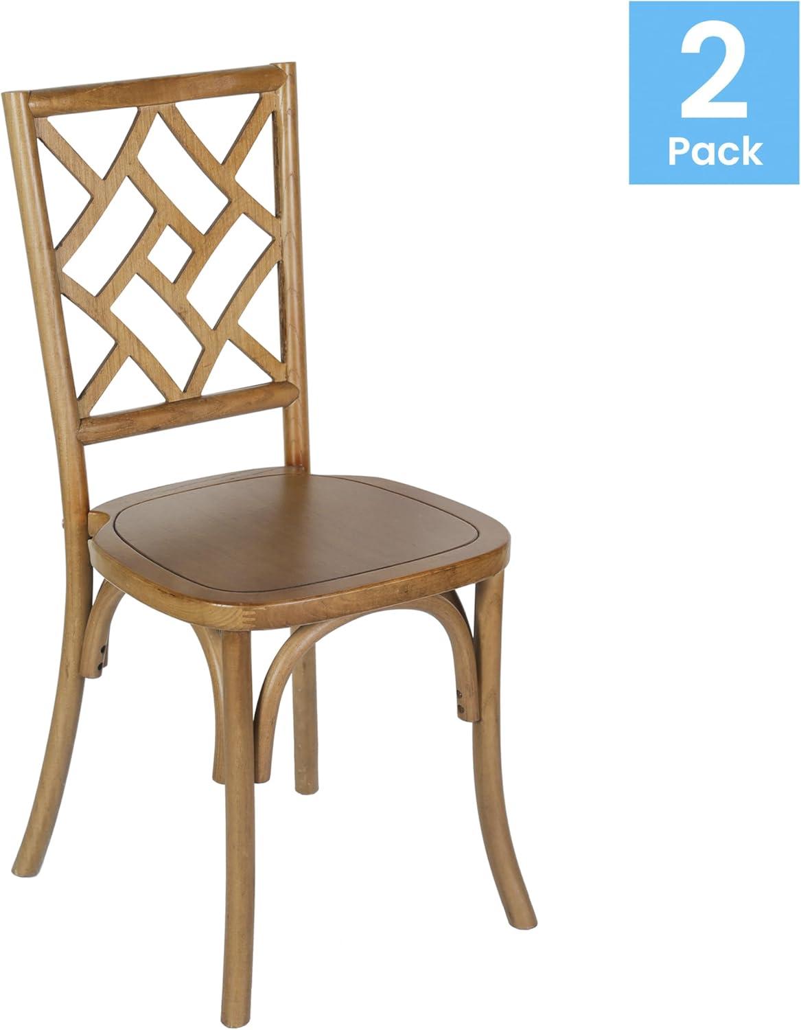 imageFlash Furniture Brooklyn Commercial Solid Wood Dining Chair Stackable Design Intricate Back Mortise and Tenon 350 lbs Static Weight Capacity Set of 2 WhitePecan
