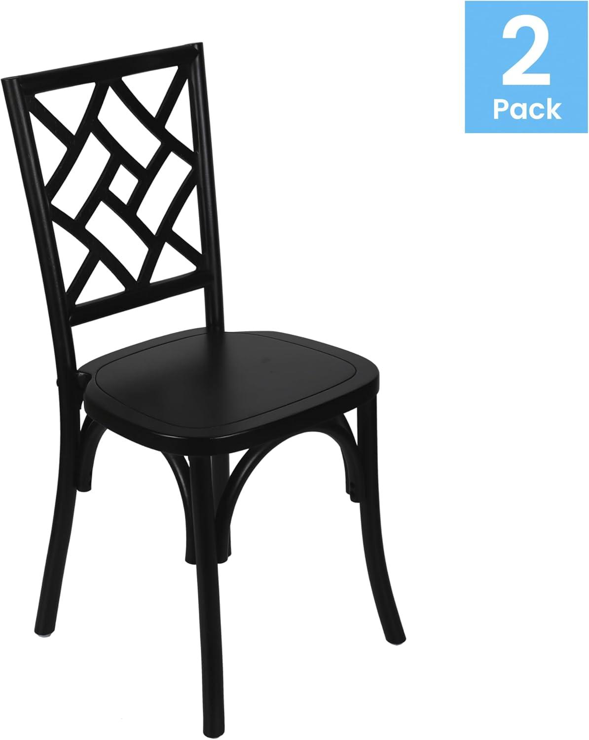 imageFlash Furniture Brooklyn Commercial Solid Wood Dining Chair Stackable Design Intricate Back Mortise and Tenon 350 lbs Static Weight Capacity Set of 2 WhiteBlack