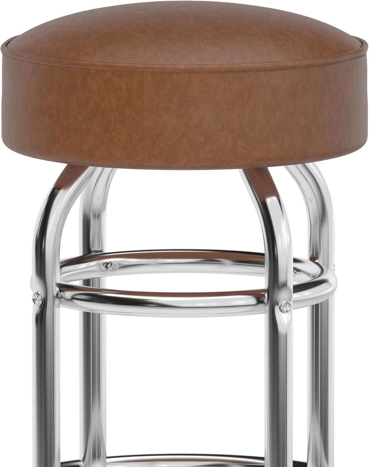 imageFlash Furniture Bruno Double Ring Chrome Backless Barstool with Black Upholstered Seat and Integrated FootrestWeathered Brown