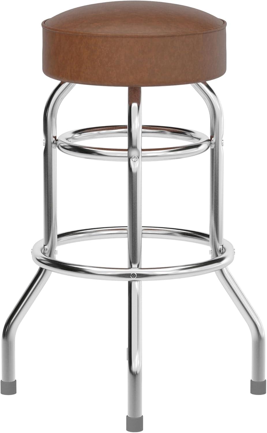 imageFlash Furniture Bruno Double Ring Chrome Backless Barstool with Black Upholstered Seat and Integrated FootrestWeathered Brown