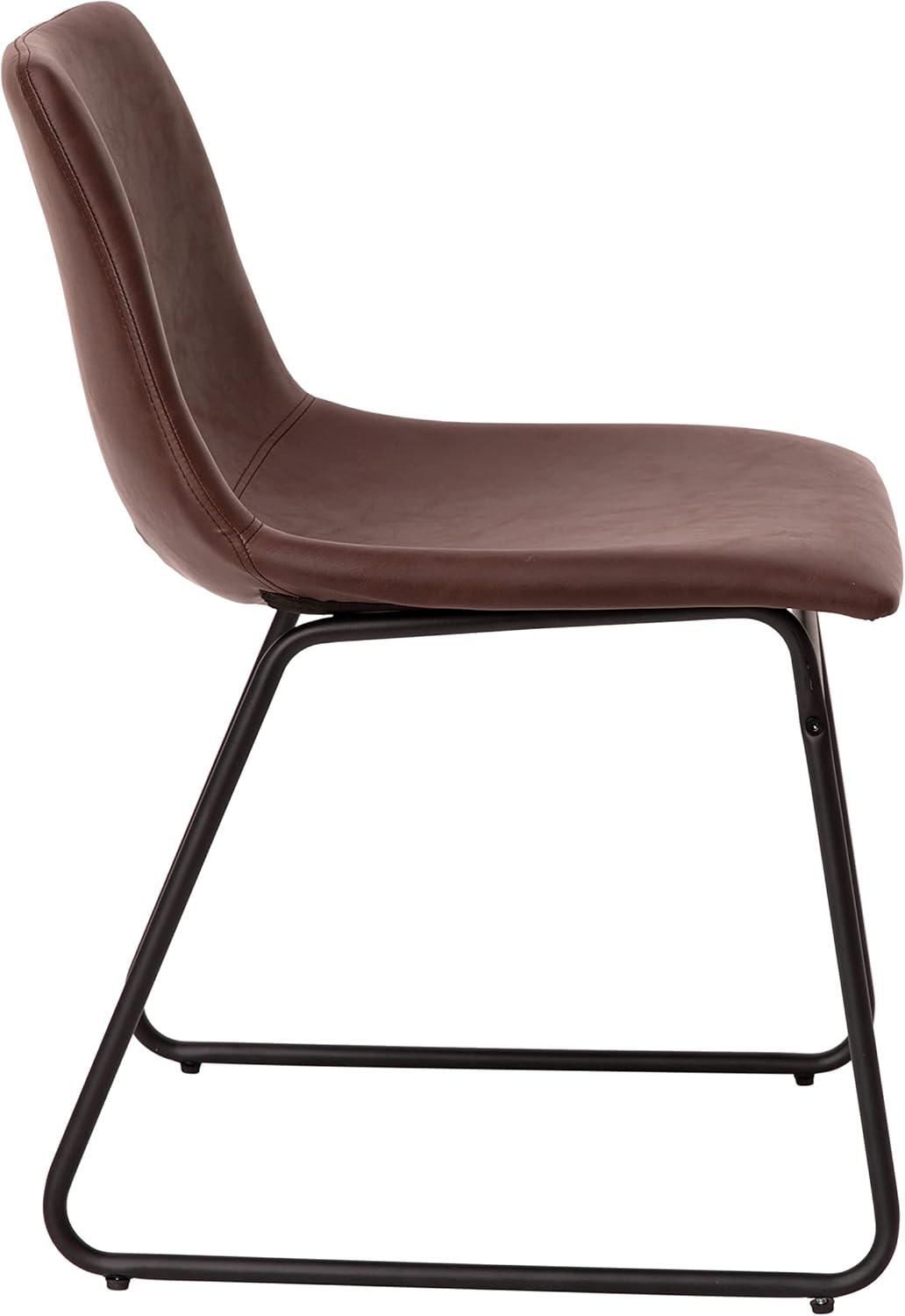 imageFlash Furniture Butler 18quot LeatherSoft Dining Table Height Chairs MidCentury Modern Bucket Style Dining Chairs Set of 2 Light GrayGoldDark Brown LeathersoftBlack Frame