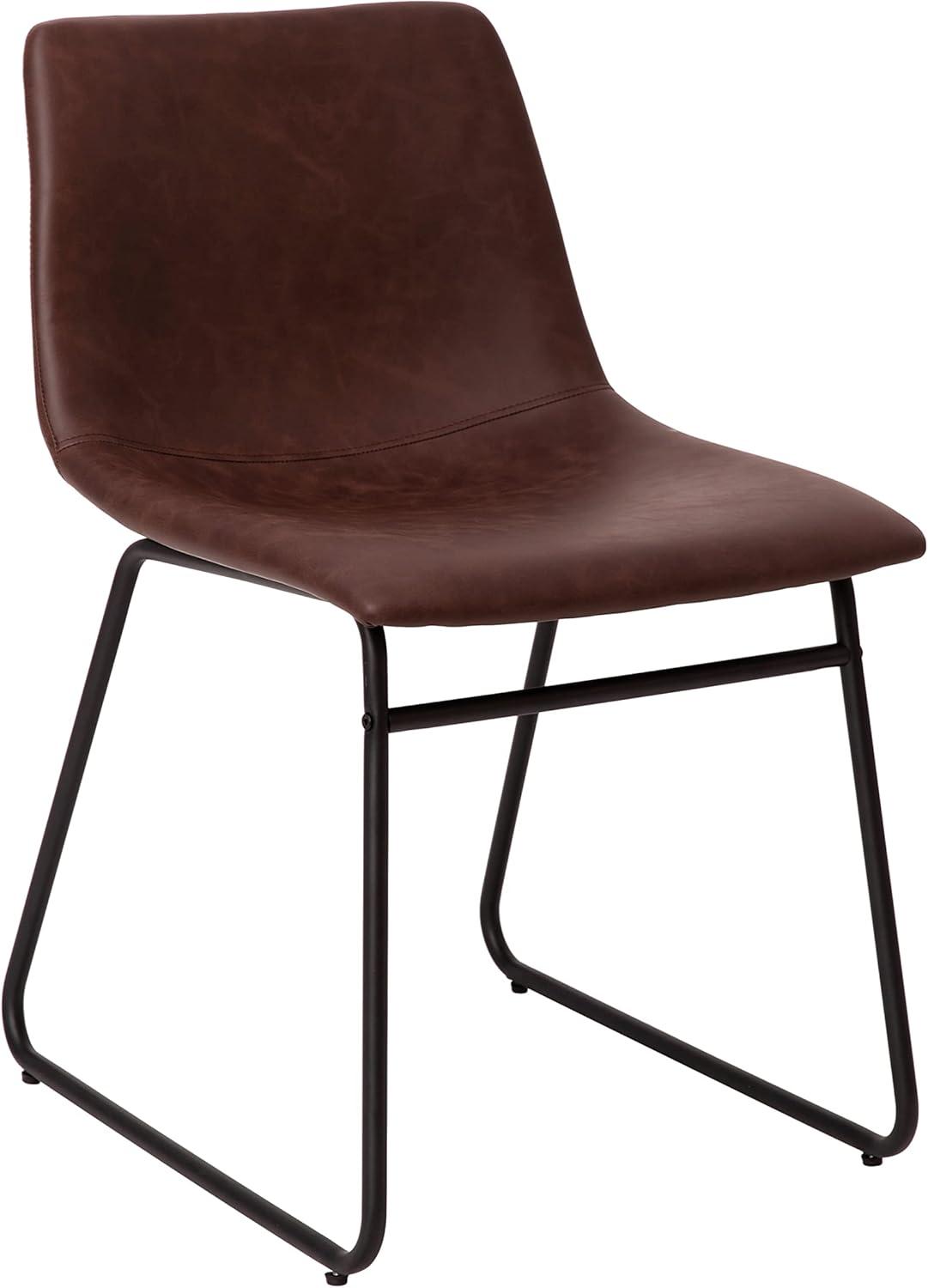 imageFlash Furniture Butler 18quot LeatherSoft Dining Table Height Chairs MidCentury Modern Bucket Style Dining Chairs Set of 2 Light GrayGoldDark Brown LeathersoftBlack Frame