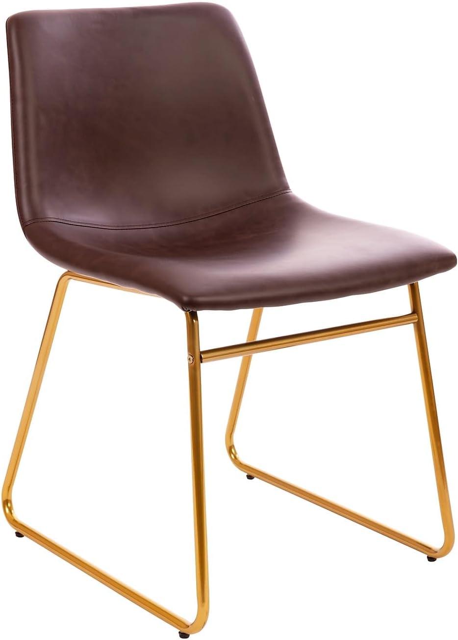 imageFlash Furniture Butler 18quot LeatherSoft Dining Table Height Chairs MidCentury Modern Bucket Style Dining Chairs Set of 2 Light GrayGoldDark Brown LeathersoftGold Frame