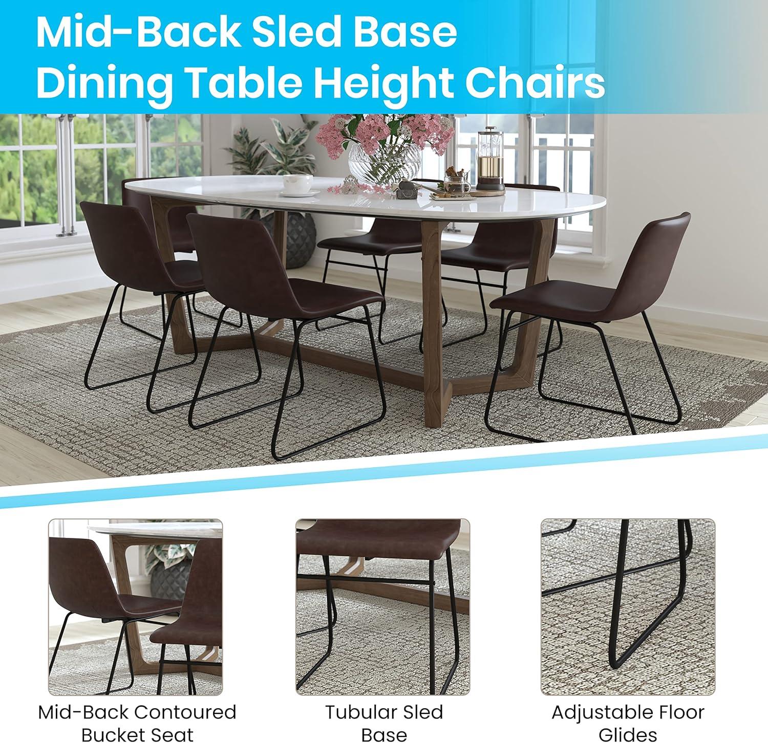 imageFlash Furniture Butler 18quot LeatherSoft Dining Table Height Chairs MidCentury Modern Bucket Style Dining Chairs Set of 2 Light GrayGoldDark Brown LeathersoftBlack Frame