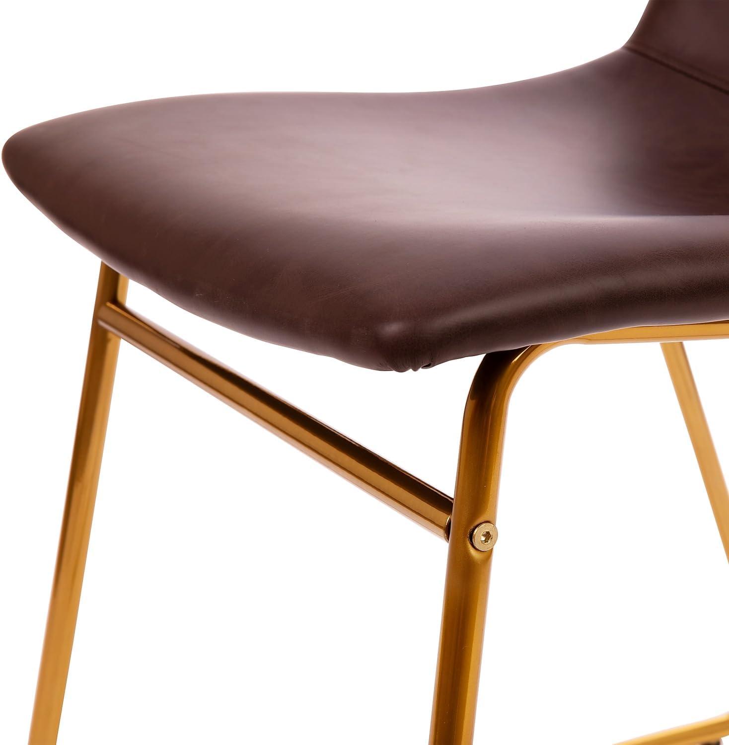imageFlash Furniture Butler 18quot LeatherSoft Dining Table Height Chairs MidCentury Modern Bucket Style Dining Chairs Set of 2 Light GrayGoldDark Brown LeathersoftGold Frame