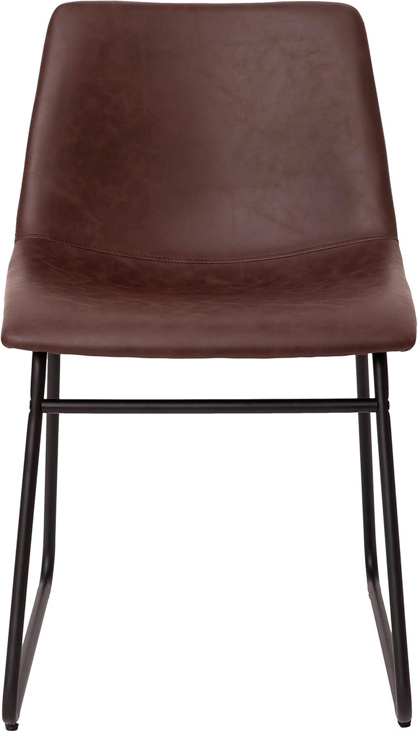 imageFlash Furniture Butler 18quot LeatherSoft Dining Table Height Chairs MidCentury Modern Bucket Style Dining Chairs Set of 2 Light GrayGoldDark Brown LeathersoftBlack Frame